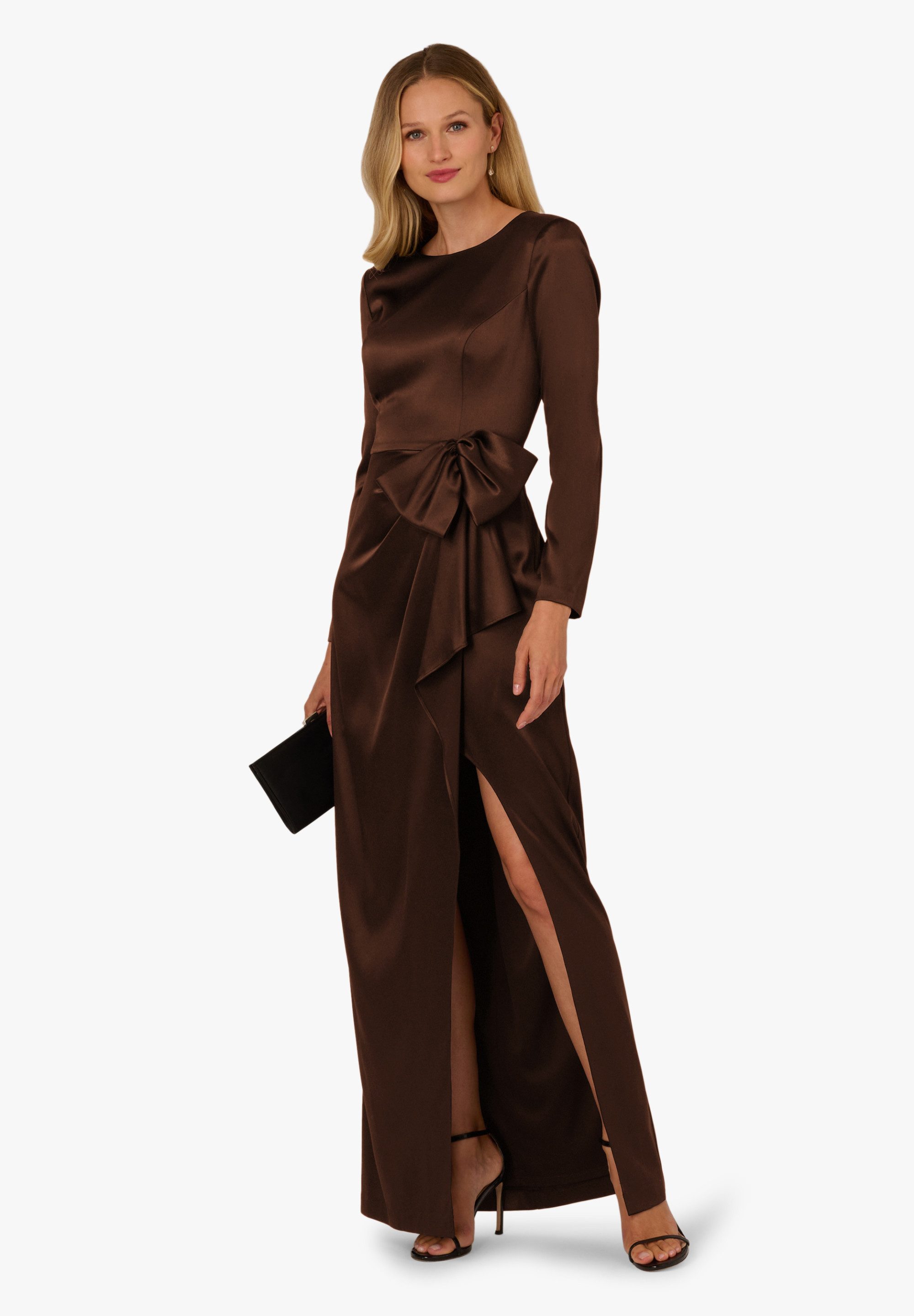 Adrianna Papell Abendkleid Stretch Satin Ruffle Gown Elegantes und schickes Kleid mit Schleifendetail