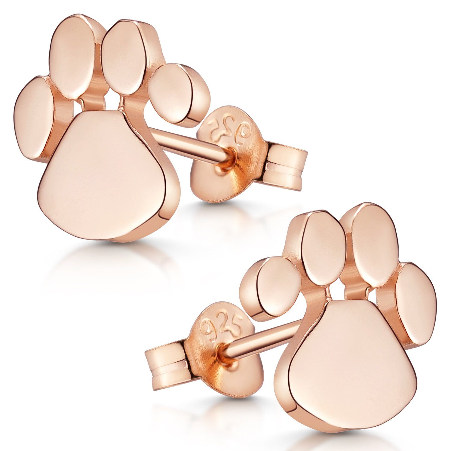 Materia Paar Ohrstecker Pfote Abdruck Tatze Hund Katze Rosegold SO-337, Sterling Silber, rosevergoldet