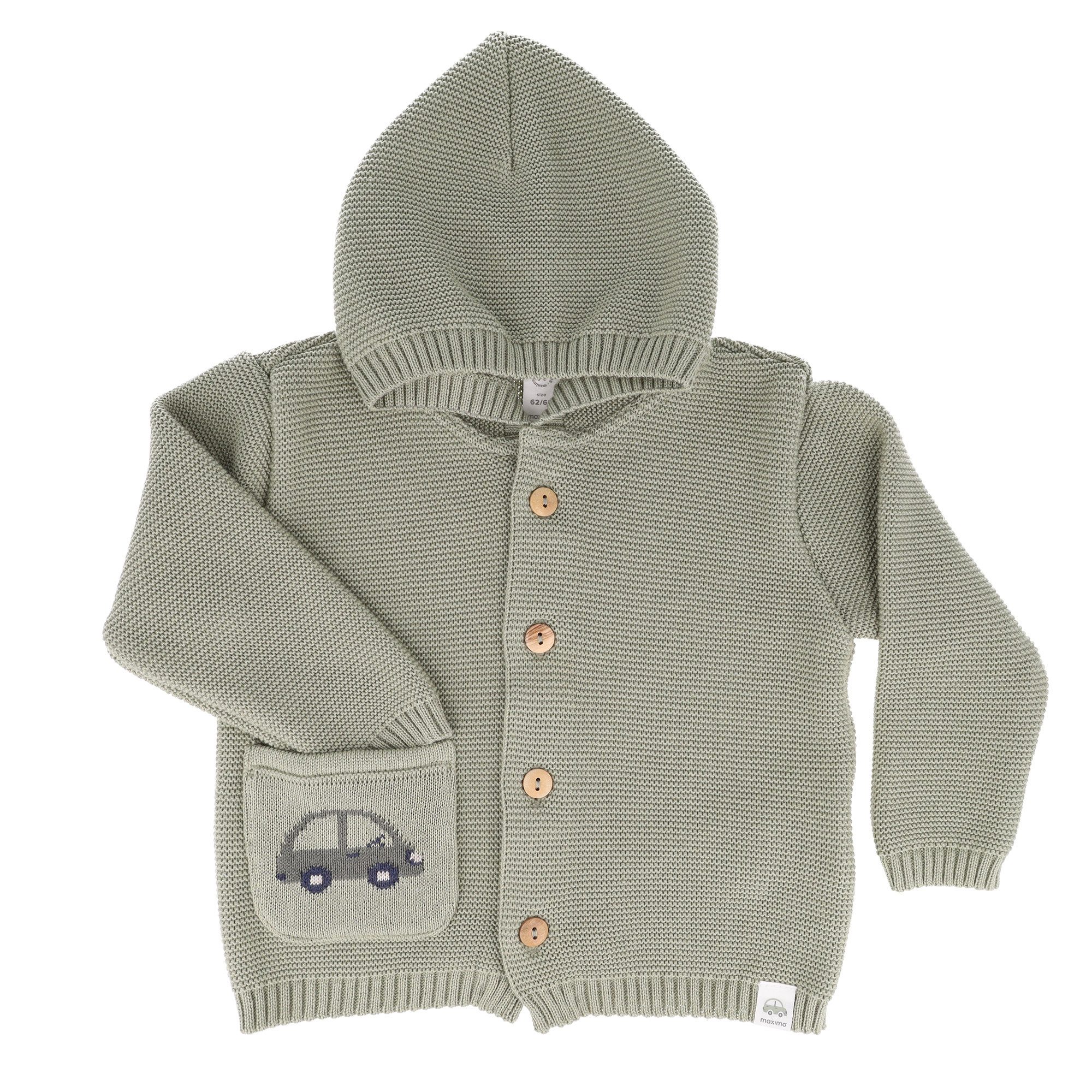 MAXIMO Strickjacke Baumwolle, mit Kapuze, zum Knöpfen