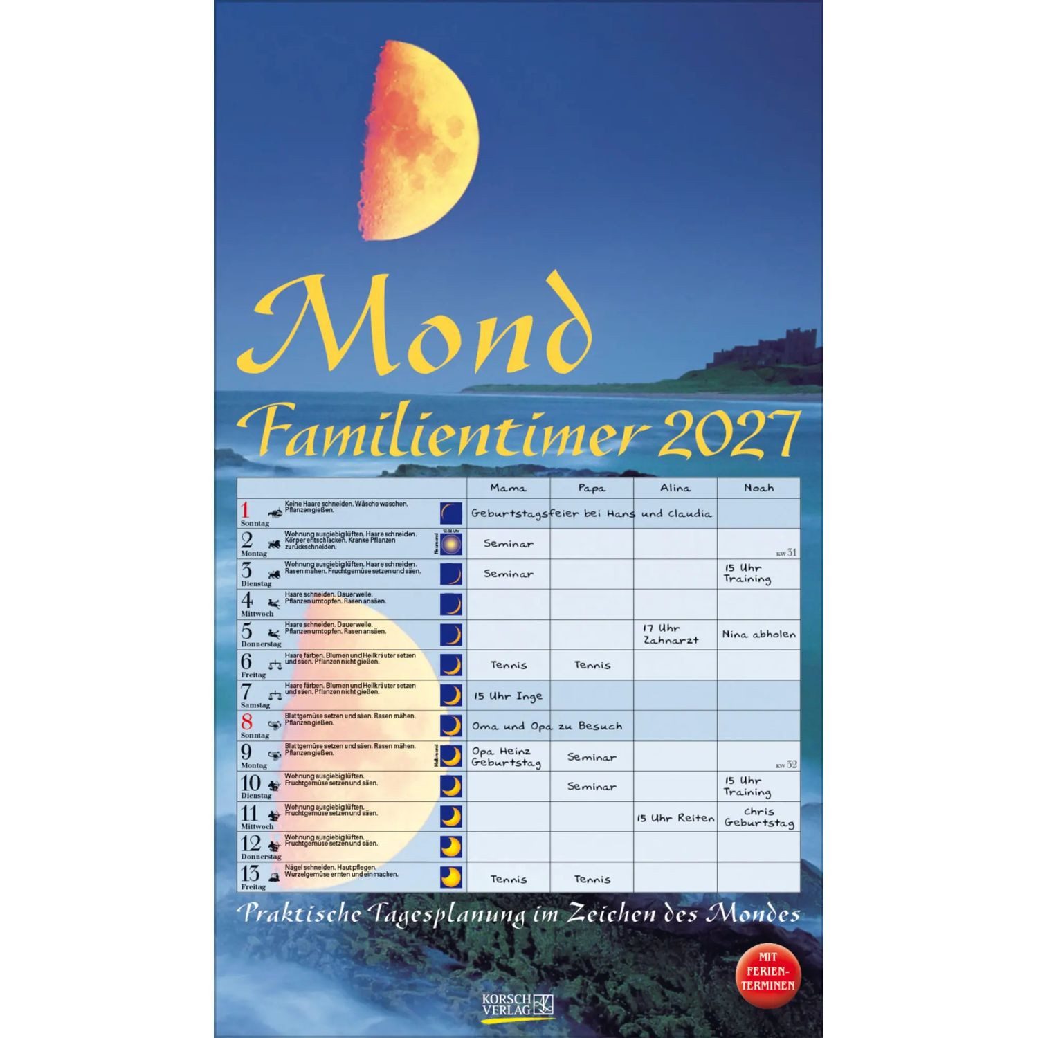 Korsch Verlag Wandkalender Mond-Familientimer 2027