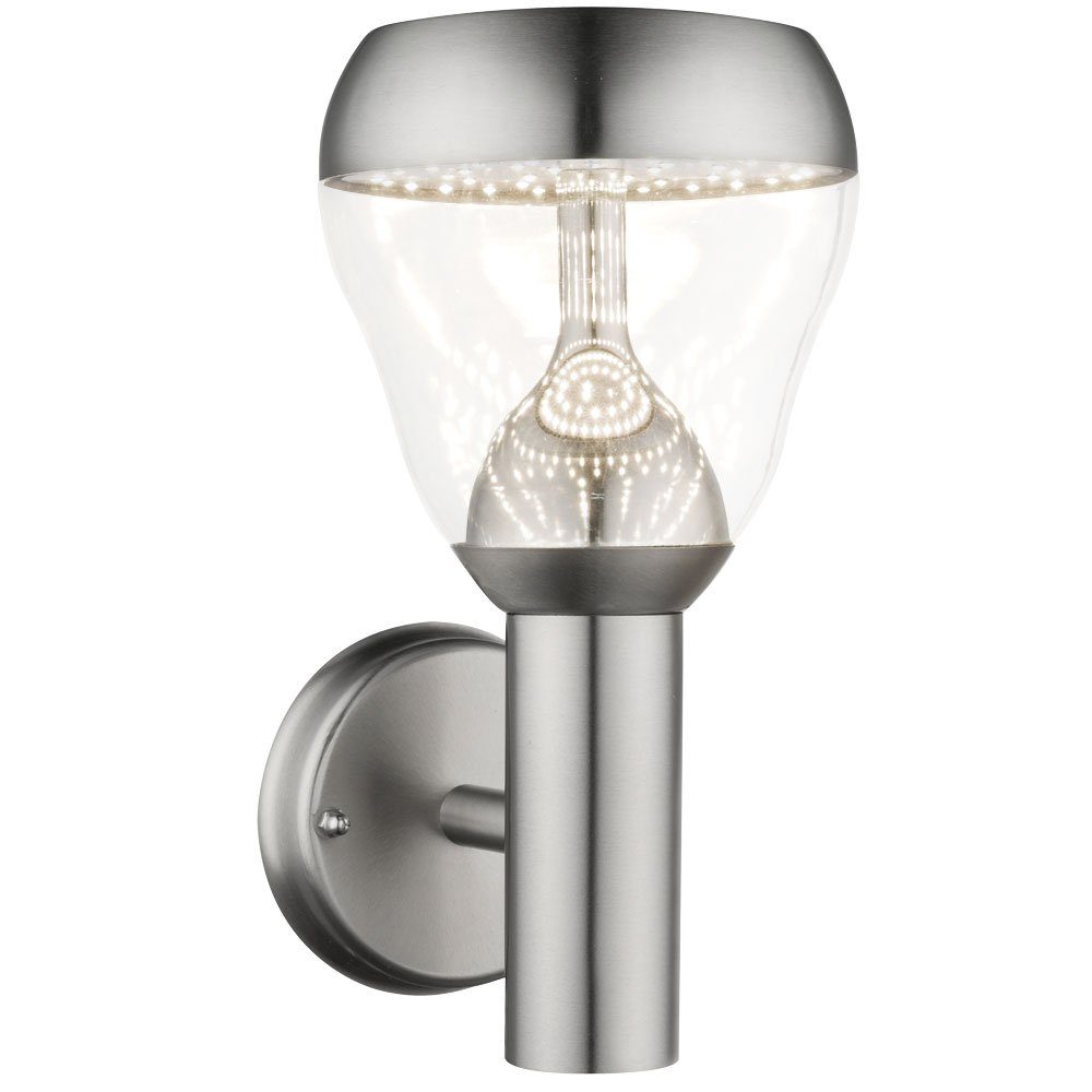 GLOBO LIGHTING LED Außen-Wandleuchte, LED-Leuchtmittel fest verbaut, Warmweiß, Design LED Wand Leuchte Glas Kugel Edelstahl Beleuchtung rund Außen