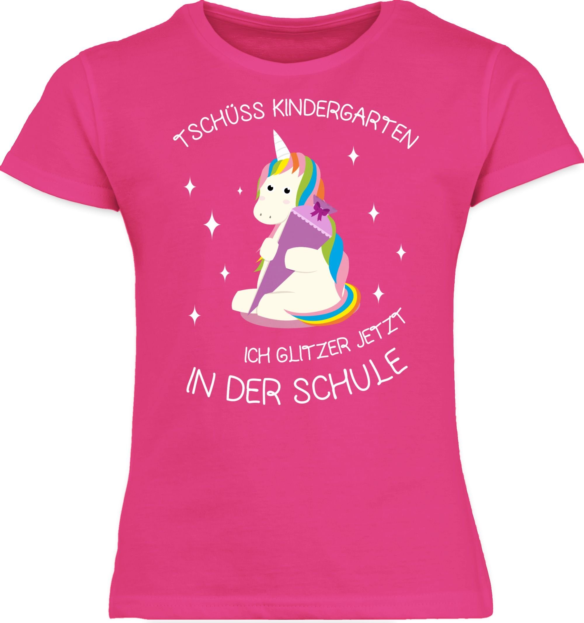 Shirtracer T-Shirt Tschüss Kindergarten Einhorn Einschulung Mädchen 1 Fuchsia