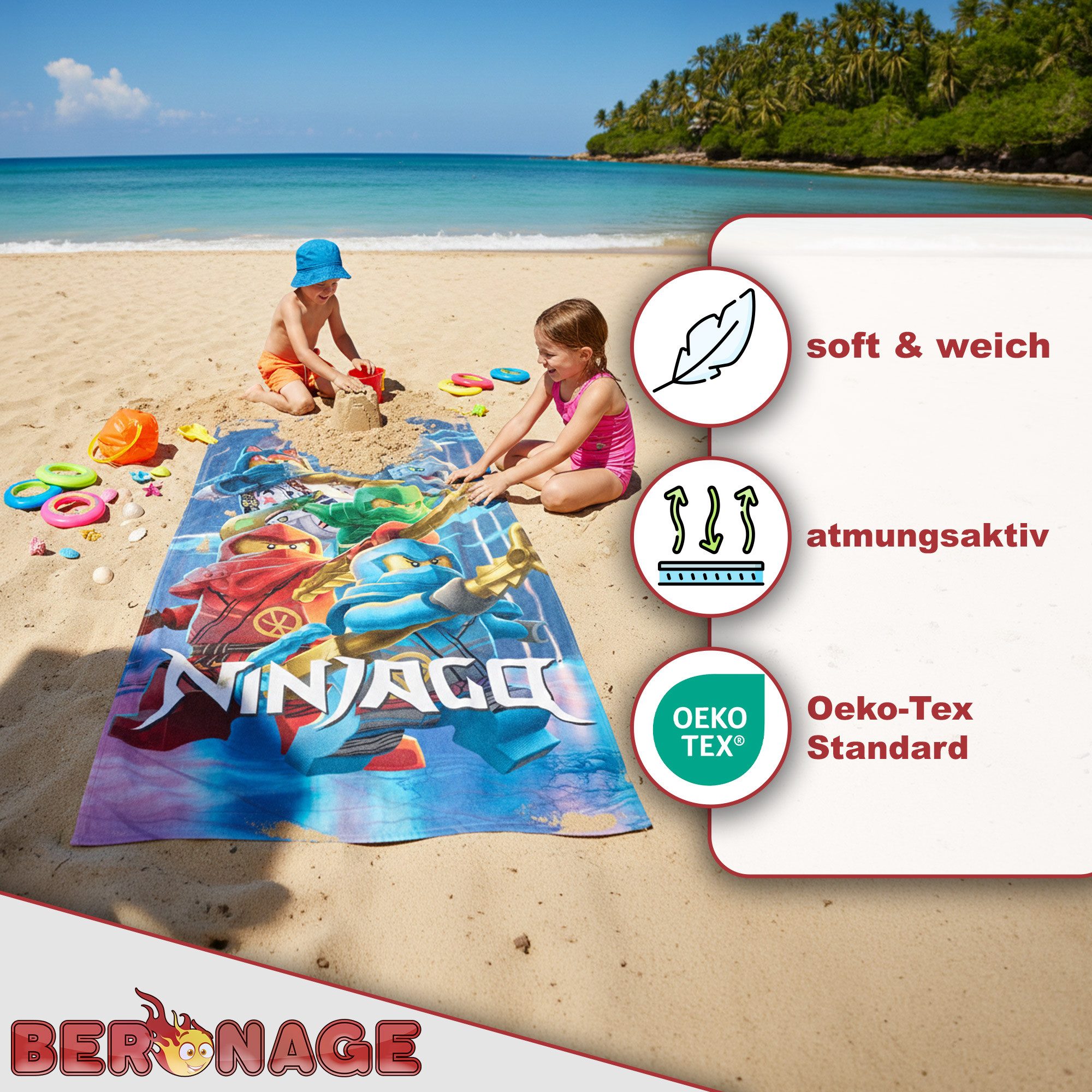 BERONAGE Strandtuch LEGO Ninjago Badetuch Legacy of the Masters 75x150 cm Strandtuch, Baumwolle (1-St), Frottee in Velours-Qualität