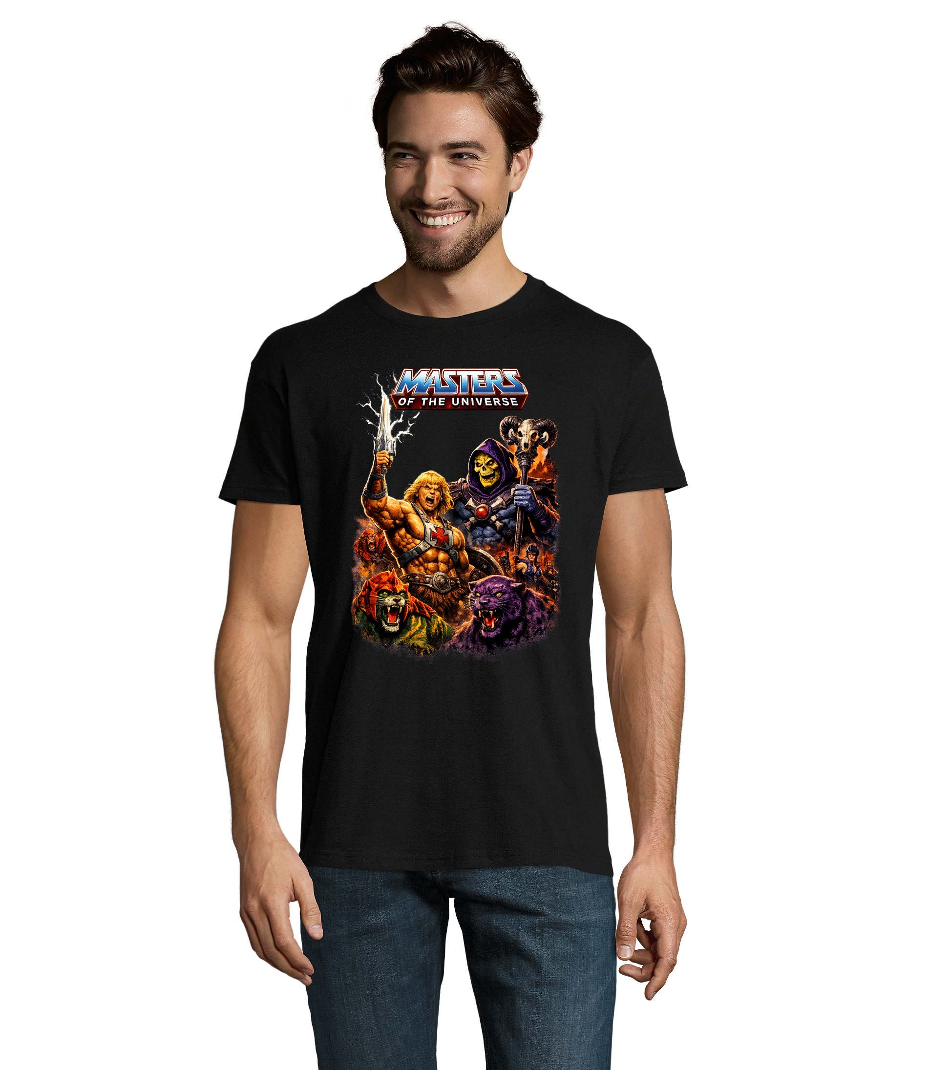 Blondie & Brownie T-Shirt Masters of the Universe He-Man Retro Motiv Herren T Shirt Rundhals Eternia Helden Print shirt Classic Fit