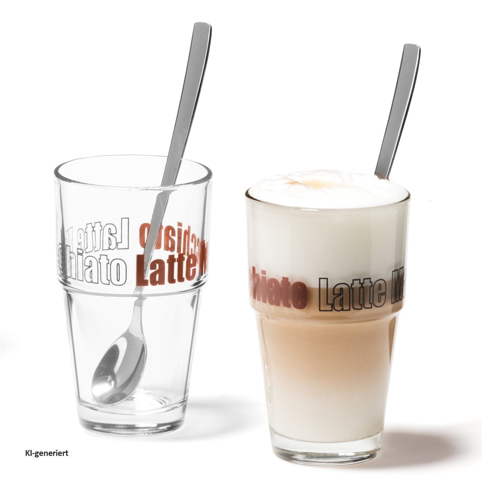 LEONARDO Latte-Macchiato-Glas Set 4tlg. Latte Macchiatobecher mit Löffeln Solo, 4-tlg., Materialmix, formstabil