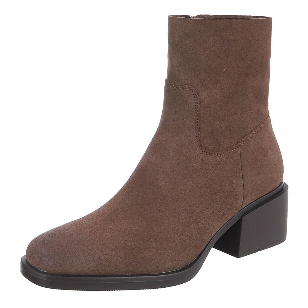 Ital-Design Echtleder Damen Stiefelette mit Blockabsatz Stiefelette (92125475) Blockabsatz Stiefeletten in Hellbraun