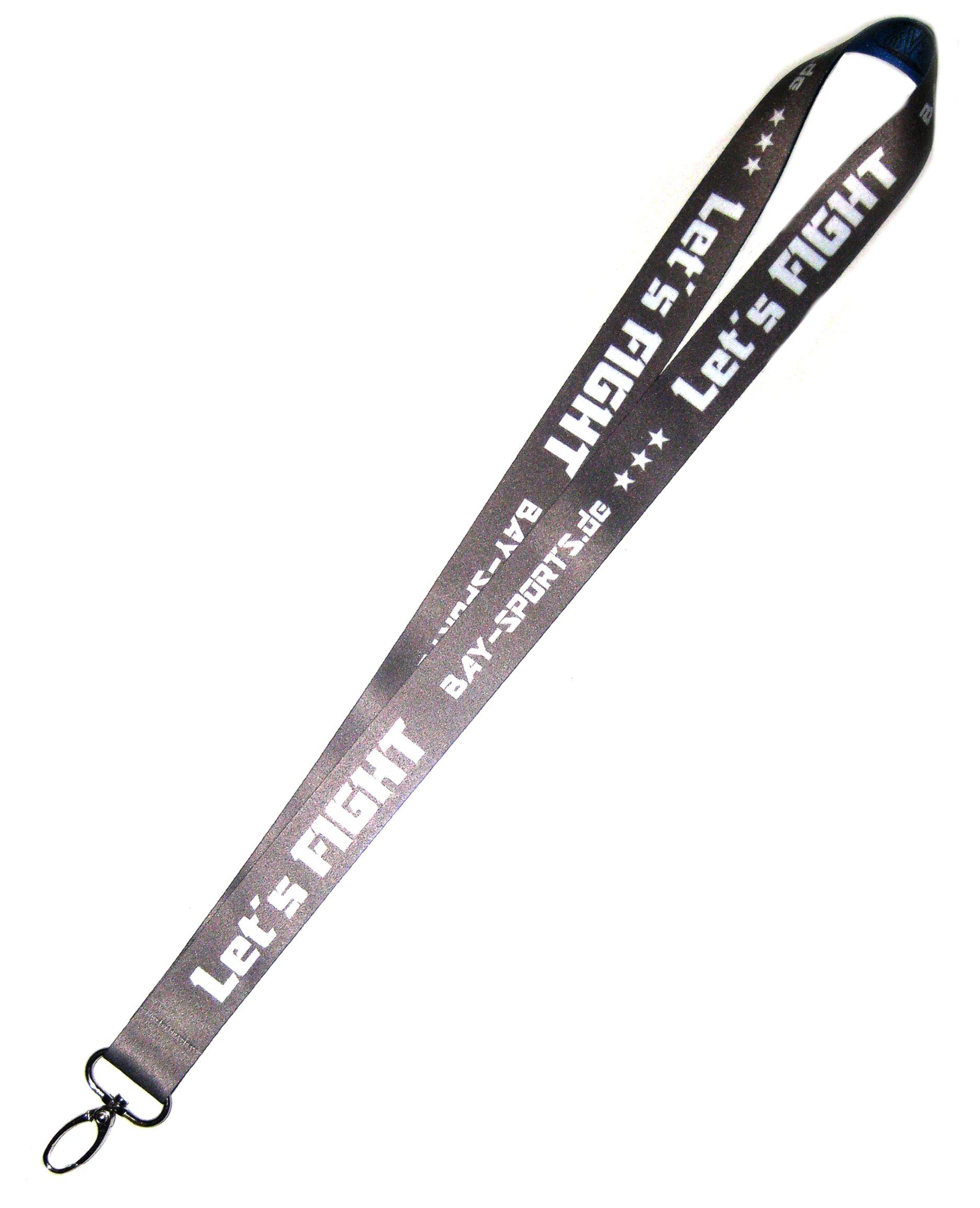 BAY-Sports Schlüsselanhänger Let´s Fight Kampfsport Schlüsselband Lanyards Kickboxen Thaiboxen MMA (grau-blau, mit Karabinerhaken, Satin, 47 cm), K-1 Muay Thai Kung Fu Krav Maga Karate Taekwondo Judo Budosport