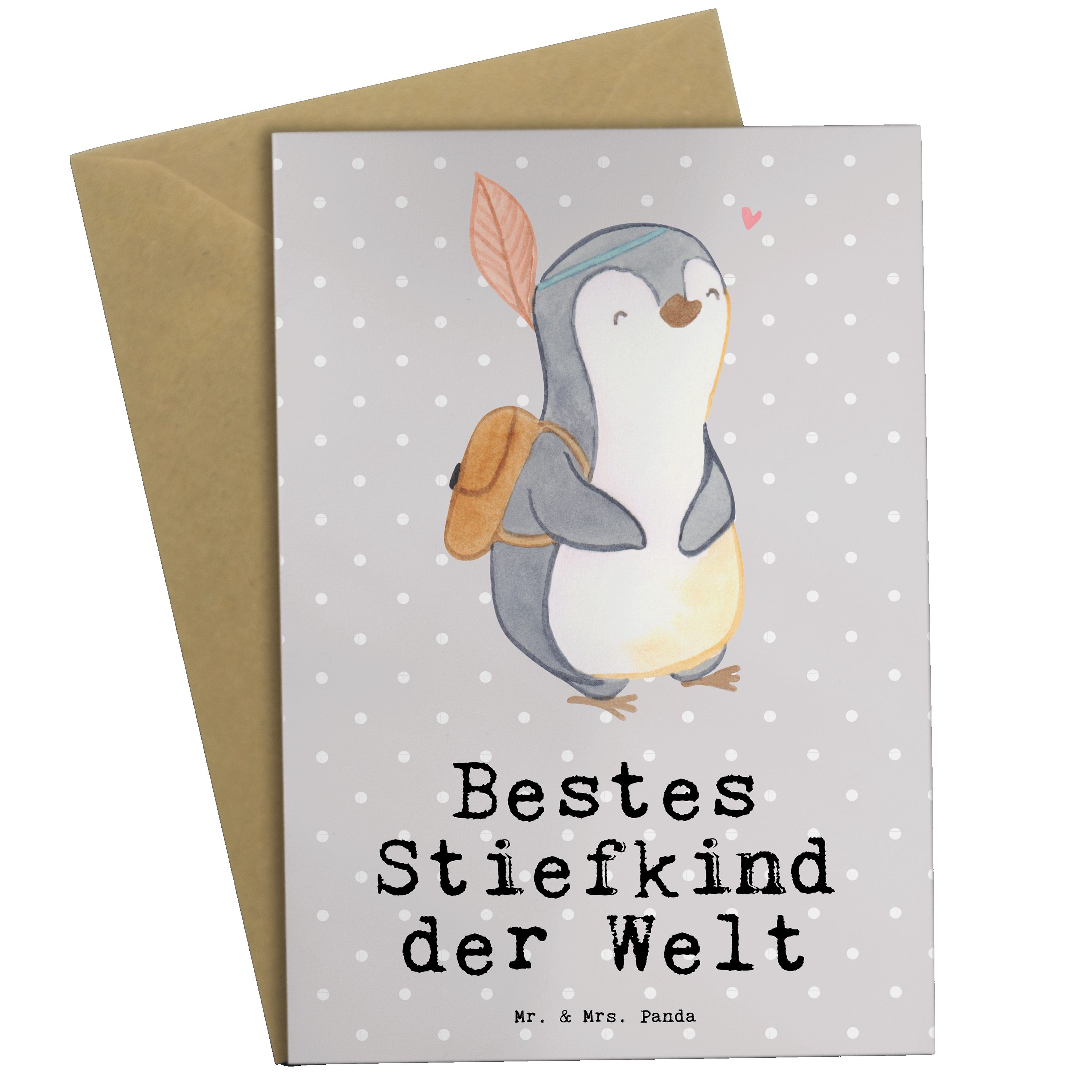 Mr. & Mrs. Panda Grußkarte Pinguin Bestes Stiefkind der Welt - Grau Pastell - Geschenk, Einladun