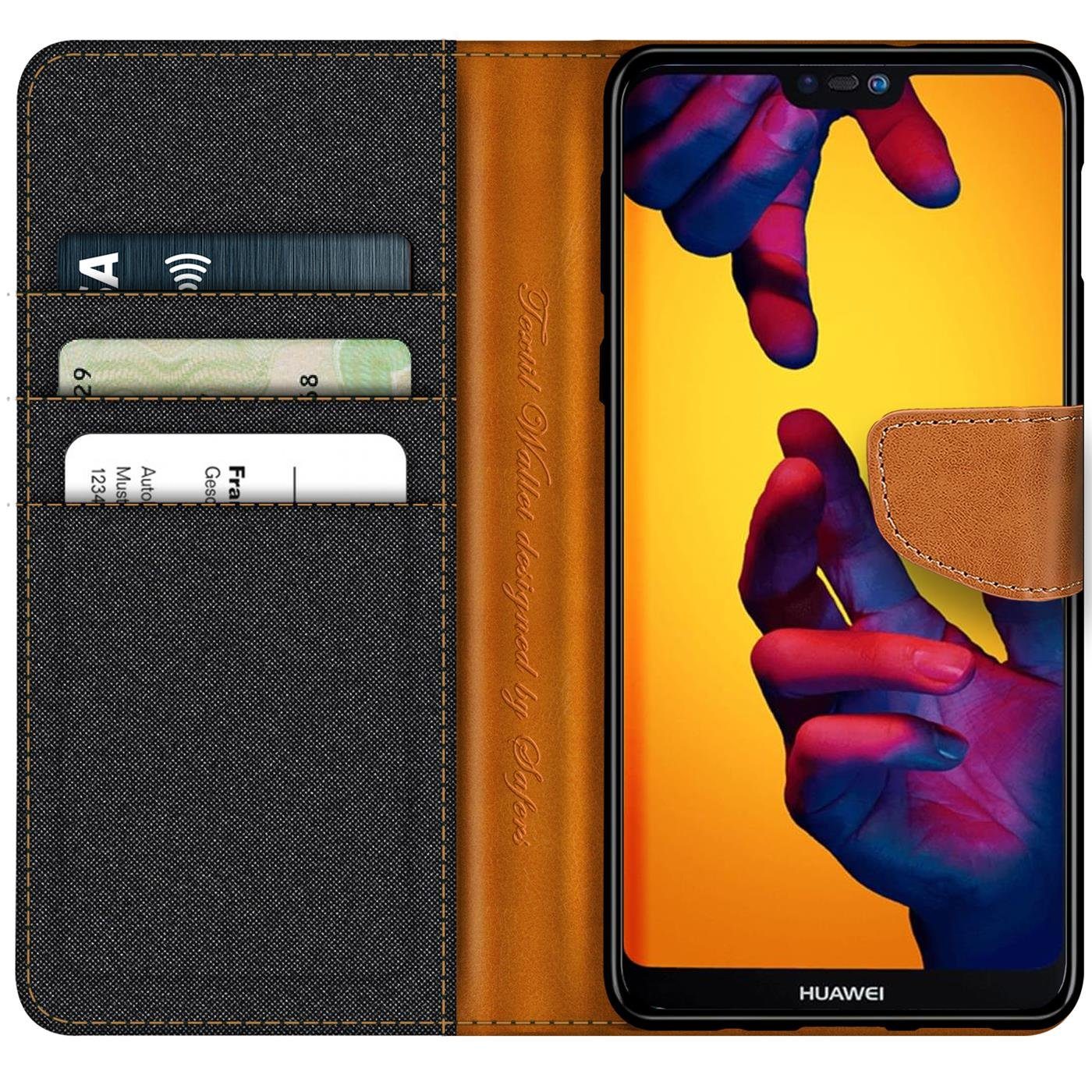 CoolGadget Handyhülle Denim Schutzhülle Flip Case für Huawei P20 Lite 5,8 Zoll, Book Cover Handy Tasche Hülle für P20 Lite Klapphülle