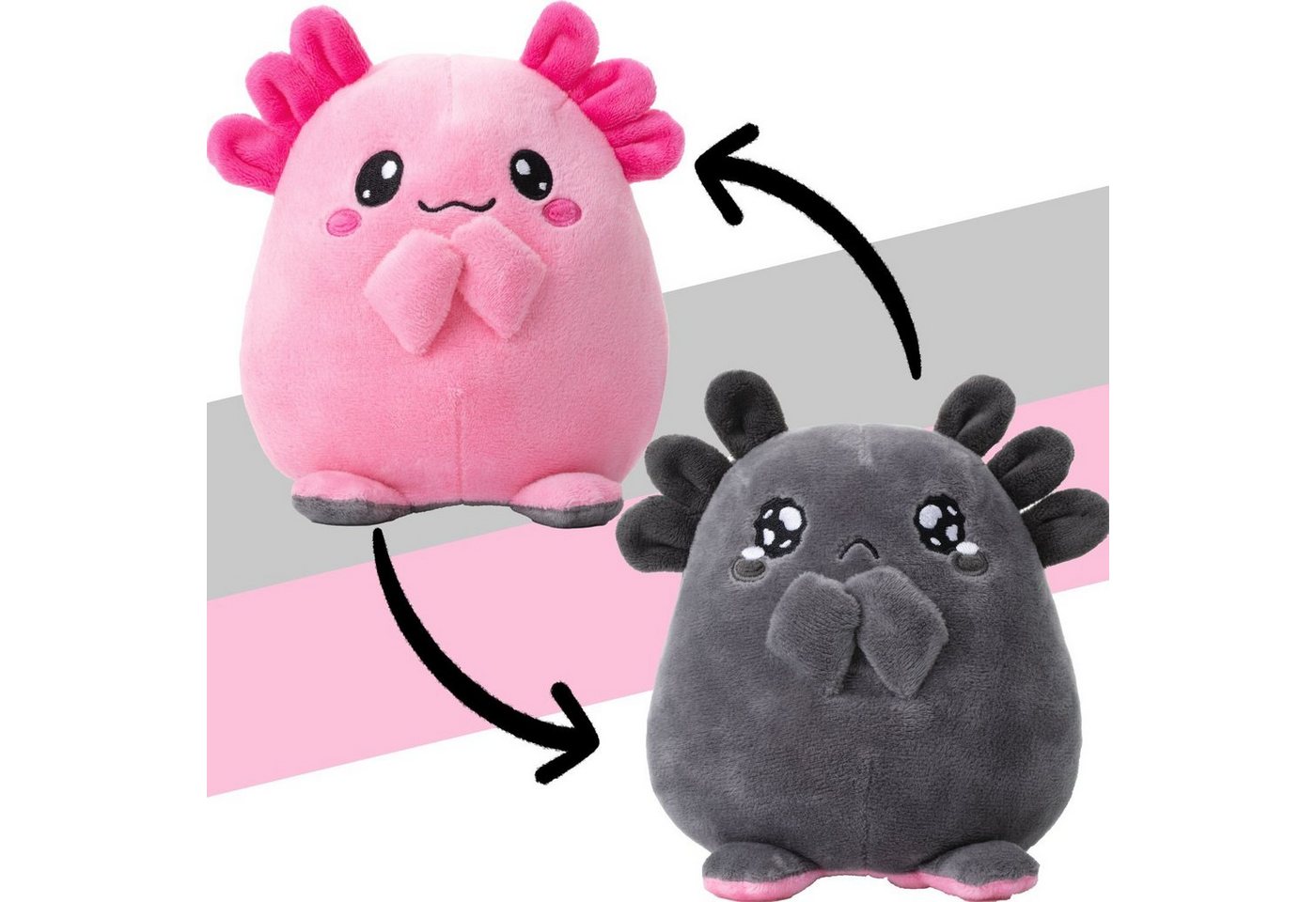 Corimori Kuscheltier Stimmungskuscheltier, 16cm Plüschtier zum Wenden, Einhorn oder Axolotl (Packung, Geschenk), Axolotl 18cm Reversible, Wendeplüschtier, Mood, Geschenkidee