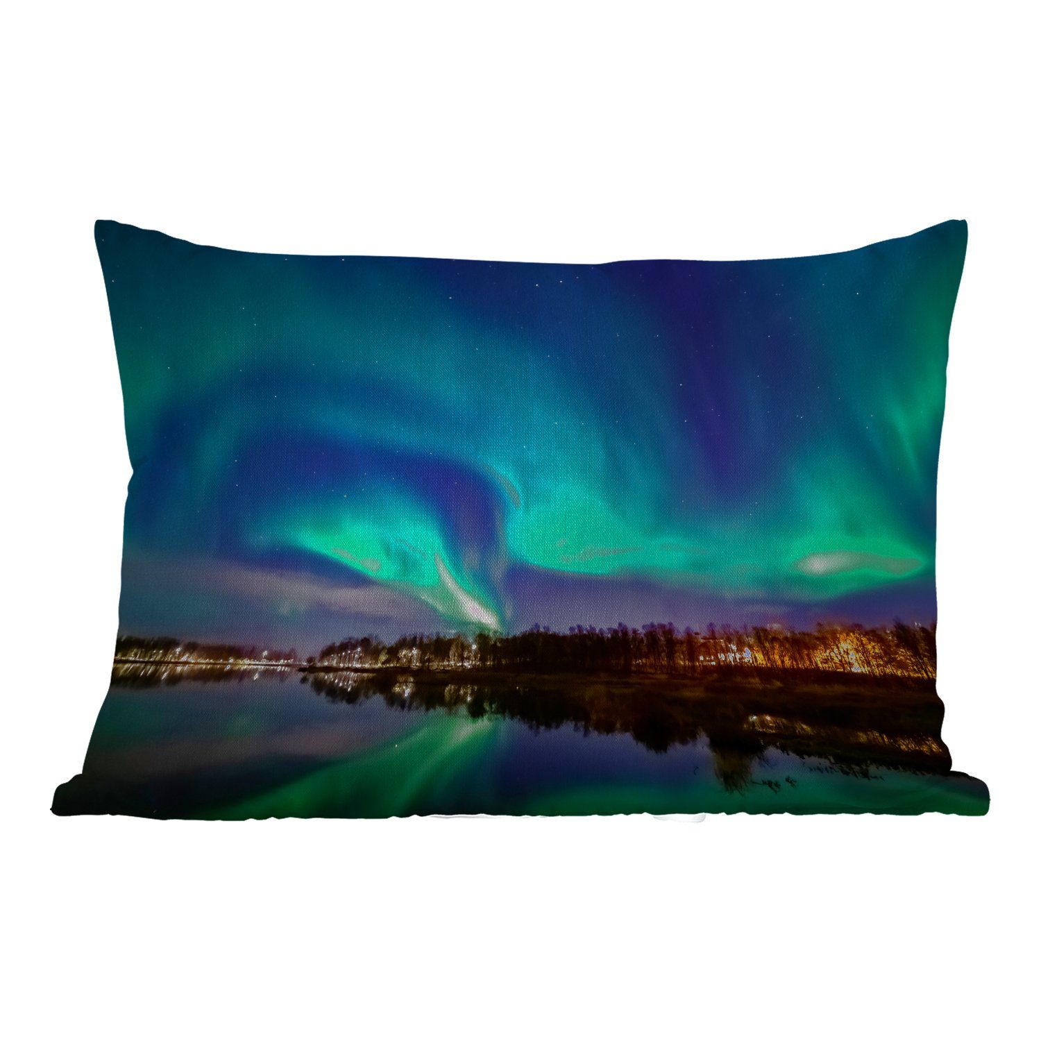 MuchoWow Dekokissen Nordlichter - Wasser - Reflexion - Norwegen, Outdoor-Dekorationskissen, Polyester, Dekokissenbezug, Kissenhülle