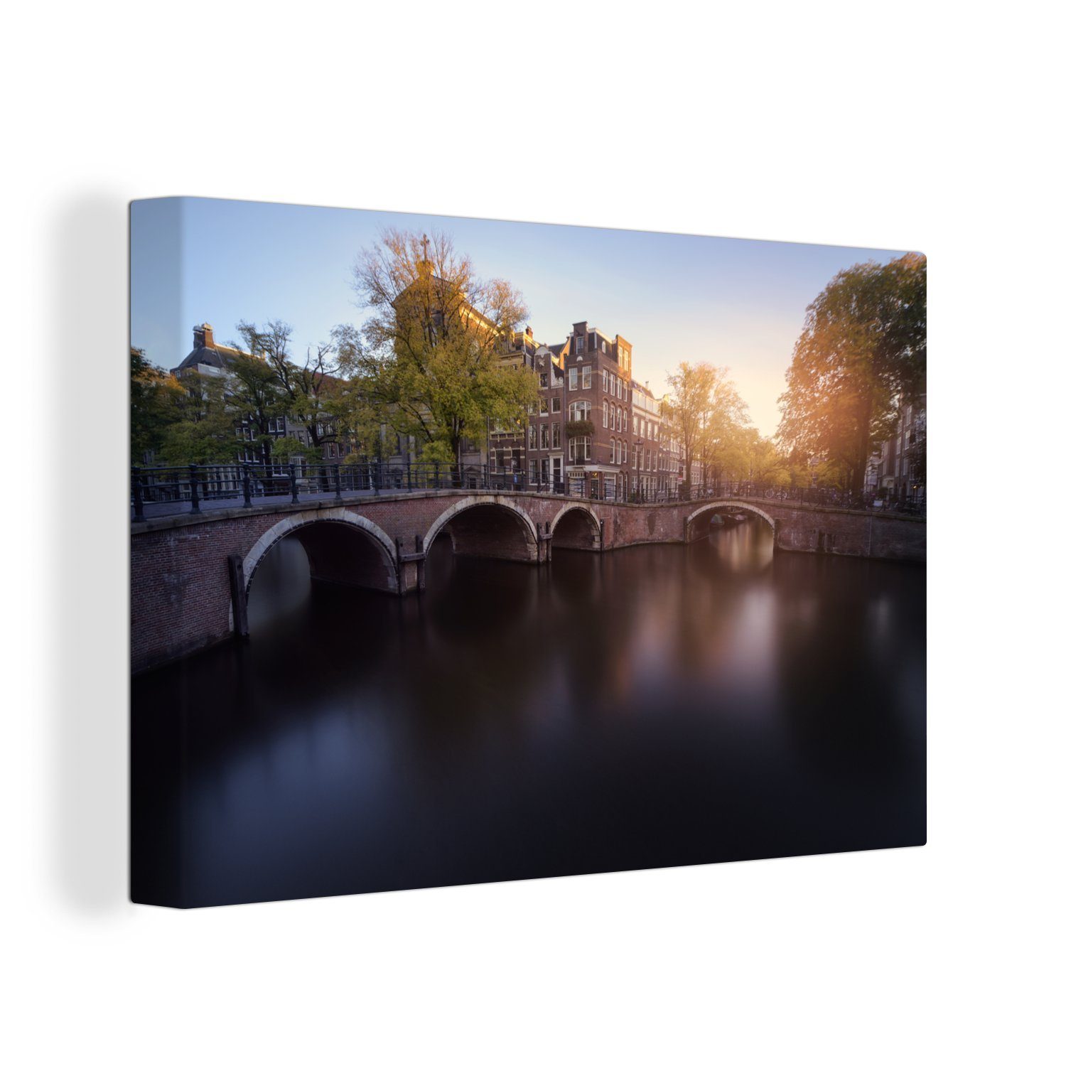 OneMillionCanvasses® Leinwandbild Ein Sonnenuntergang über der Keizersgracht in Amsterdam, (1 St), Wandbild Leinwandbilder, Aufhängefertig, Wanddeko, 30x20 cm