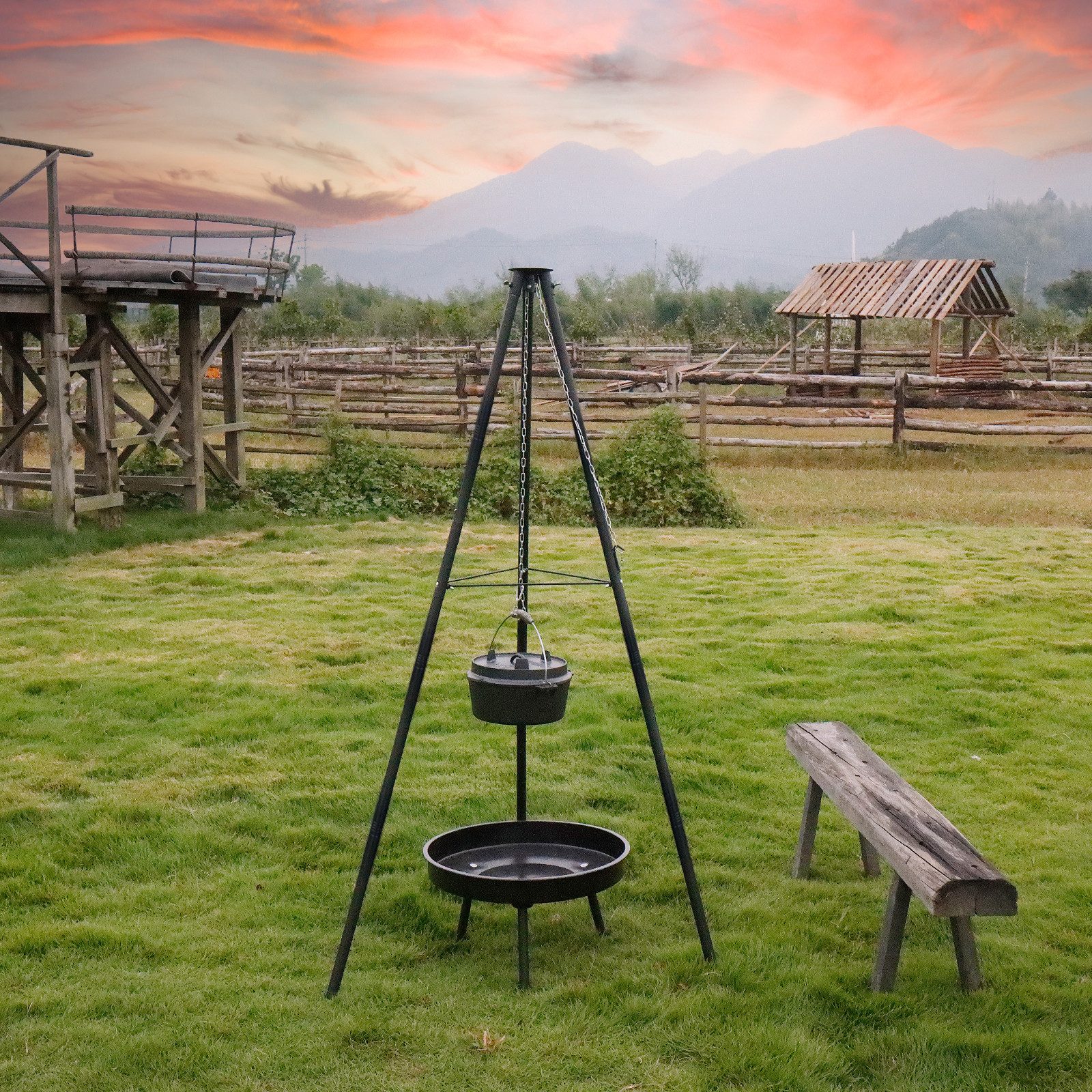 CCLIFE Grillschale Schwenkgrill Grillrost Holzkohlegrill Dreibein Feuertopf Camping, Eisen, speichert die Hitze gleichmäßig und über einen langen Zeitraum. – Bild 5 von 5