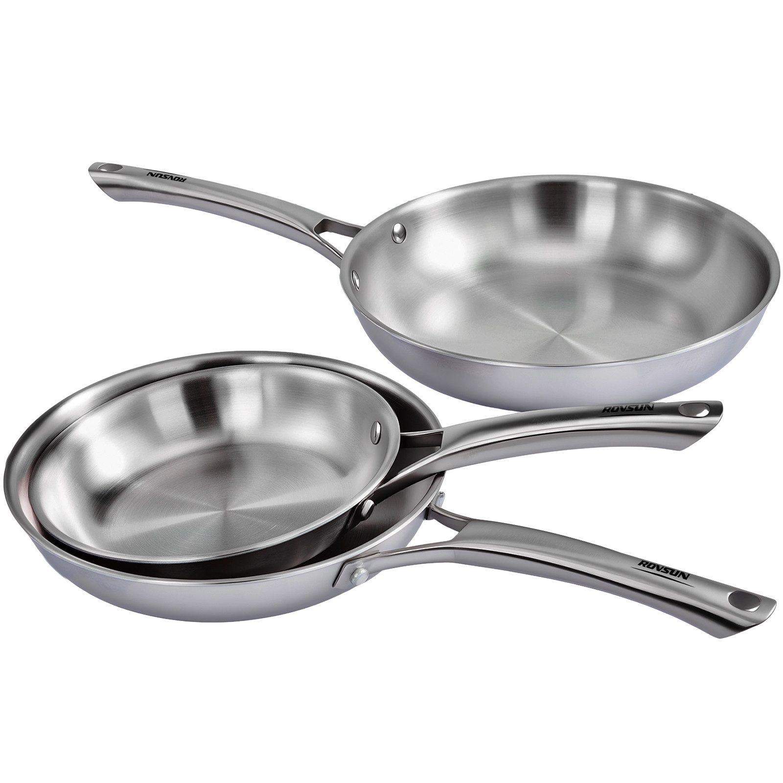 VINGLI Pfannen-Set Pfannenset Edelstahl, Bratpfannen, PTFE frei, (3-tlg., 3 Pfannen mit 2 Glasdeckeln), 20, 24 und 28 cm, für alle Herdarten, Spülmaschinenfest