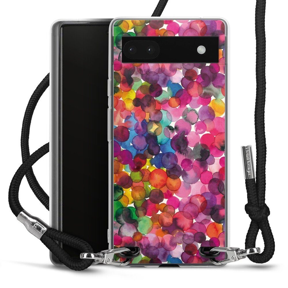 DeinDesign Handyhülle bunt Punkte Wasserfarbe Overlapped Watercolor Dots, Google Pixel 6a Handykette Hülle mit Band Case zum Umhängen