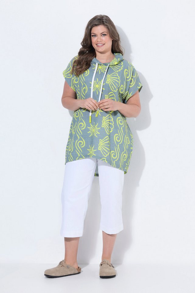 Laurasøn Druckbluse Musselin-Tunika Kapuze1/2Arm