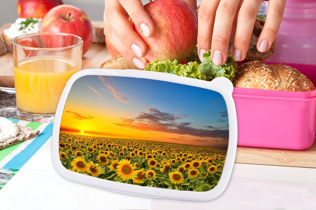 Kunststoff, (2-tlg), für rosa Kinder, Snackbox, Orange, Blumen - - Sonnenblume Mädchen, Kunststoff MuchoWow - Brotdose Nacht Lunchbox - Erwachsene, Brotbox Sonnenuntergang