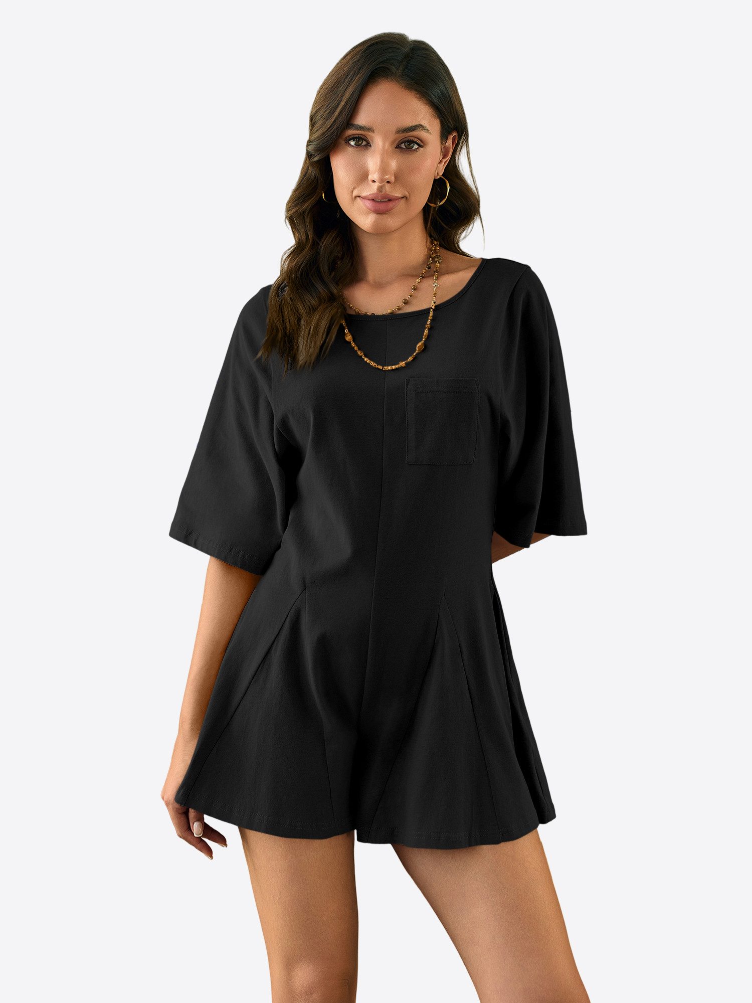 Imily Bela Jumpsuit Damen aus Baumwolle Rückenausschnitt Kurzarm Shorts Som günstig online kaufen