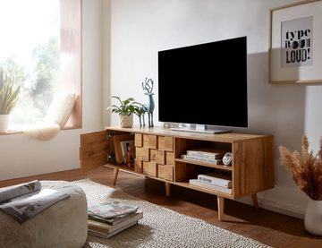 Wohnling Lowboard WL6.578 (Holz Eiche-Dekor 160x51x40 cm mit zwei Türen), TV-Kommode Hoch, TV-Schrank Modern, Fernsehtisch