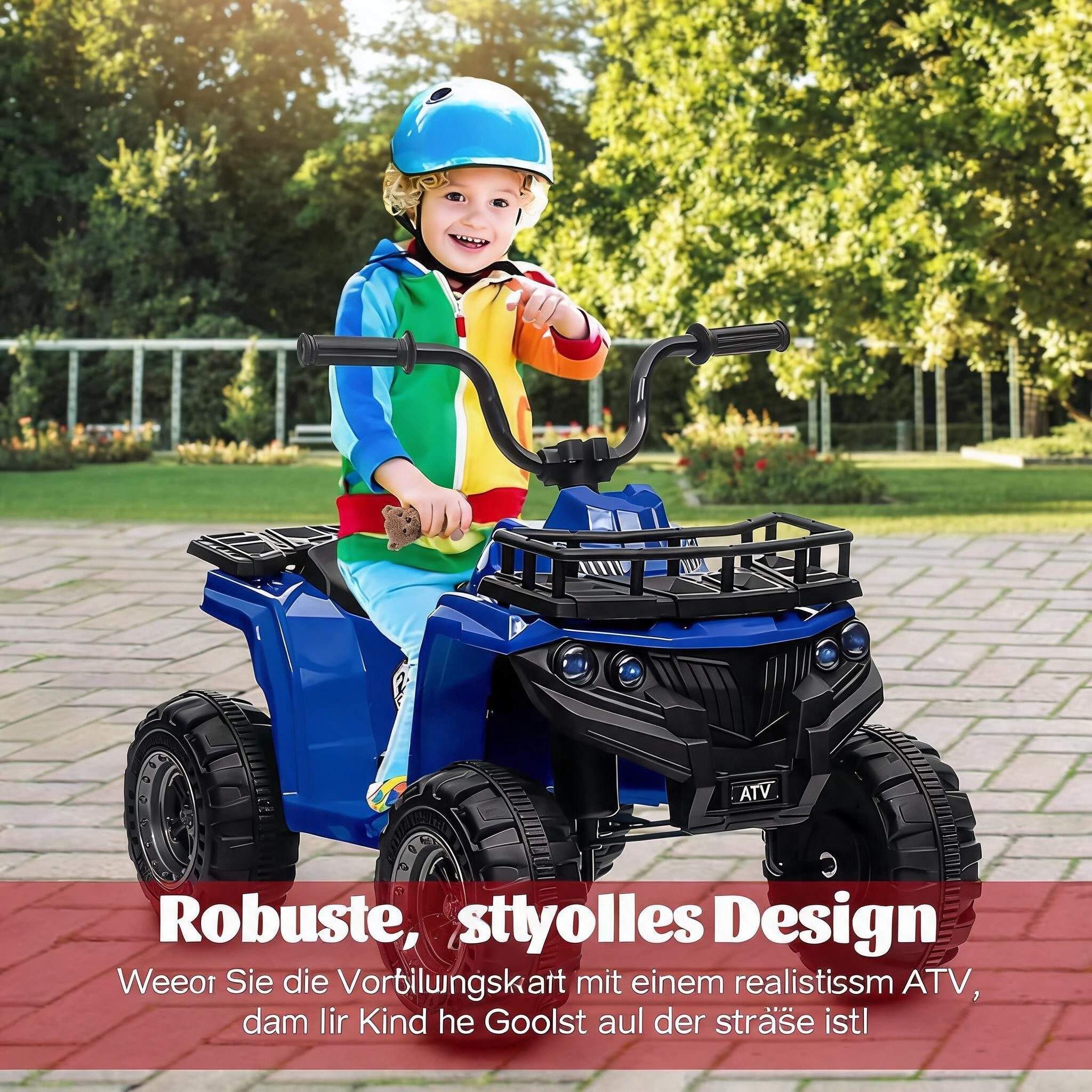GarveeMore Kinderfahrzeug-Anhänger Elektro Quad, 12V Für Kinder Ab 2-5 Jahren, Elektrische ATV Mit LED