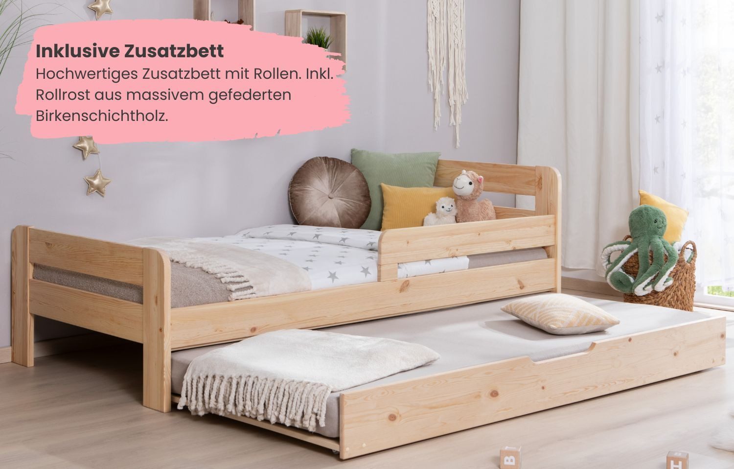 Ticaa Bettgestell Einzelbett Kinderbett Jugendbett "Bennet" mit, Einzelbett inkl. Rausfallschutz – Bild 5 von 5