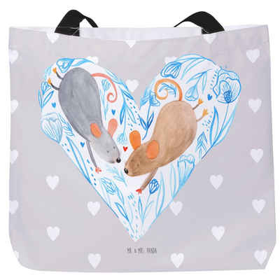 Mr. & Mrs. Panda Shopper Mäuse Herz - Grau Pastell - Geschenk, Liebesgeschenk, Einkaufstasche, (1-tlg), Individuelles Design