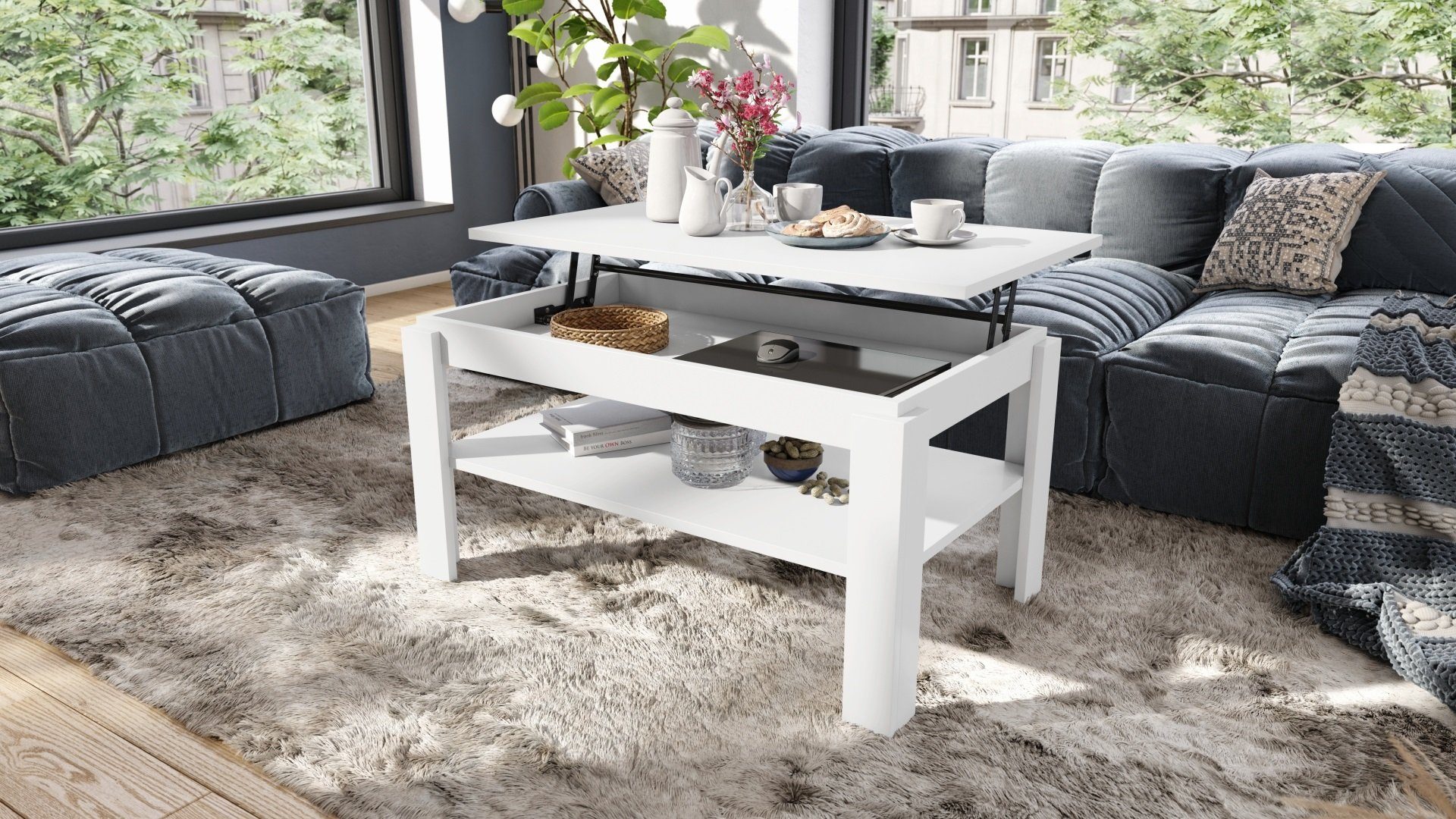 designimpex Couchtisch Design Asti-P Tisch höhenverstellbar 55 - 67cm Esstisch