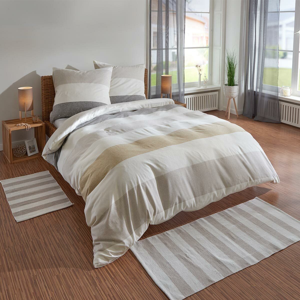 TRAUMSCHLAF Bettwäsche Melange Streifen Natur, Biber, 2 teilig, Biberbettwä günstig online kaufen