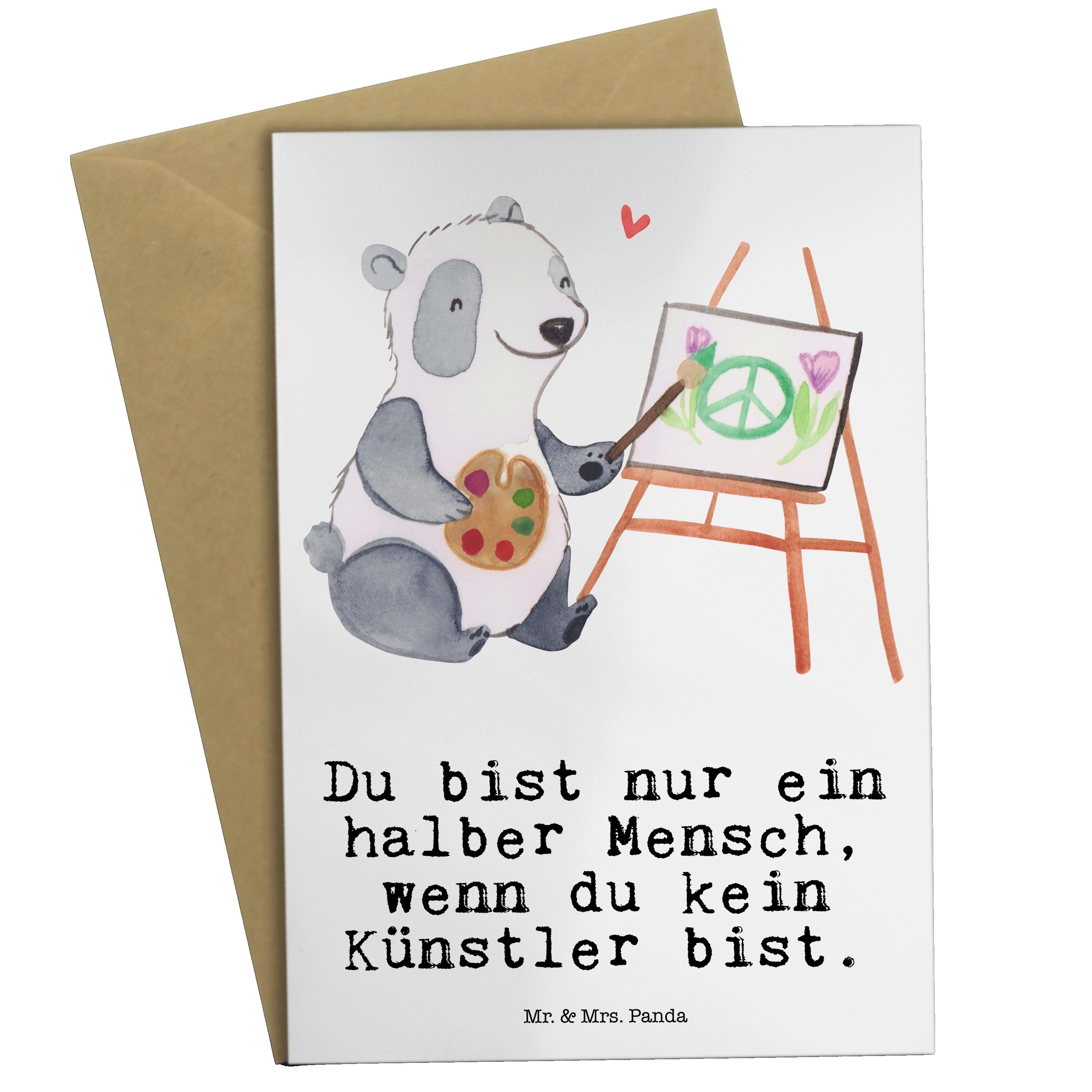 Mr. & Mrs. Panda Grußkarte Künstler mit Herz - Weiß - Geschenk, Jubiläum, Karte, Klappkarte, Dan