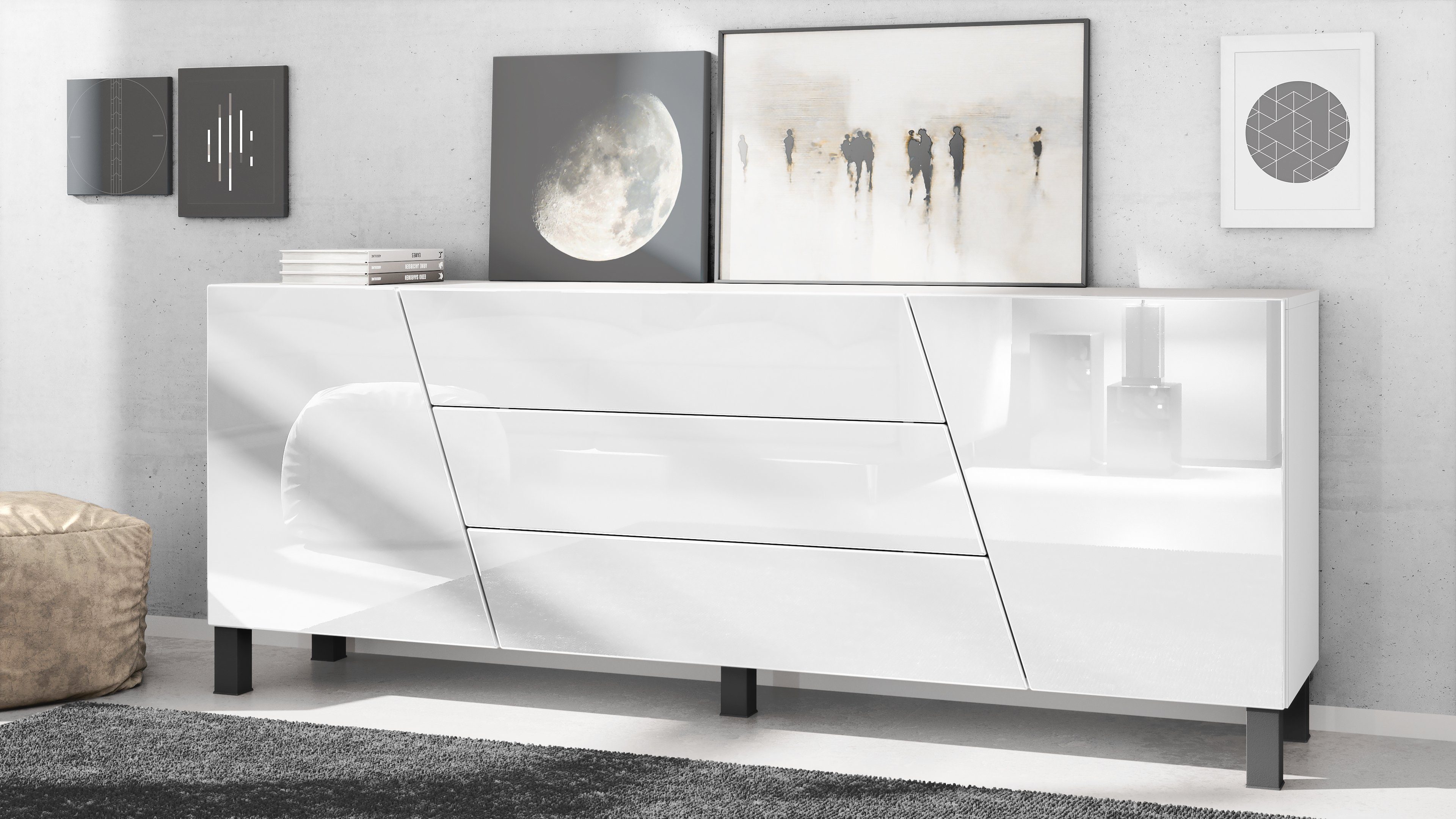 Vladon Sideboard Houston (Kommode, mit 2 Türen und 3 Schubladen), Weiß matt günstig online kaufen