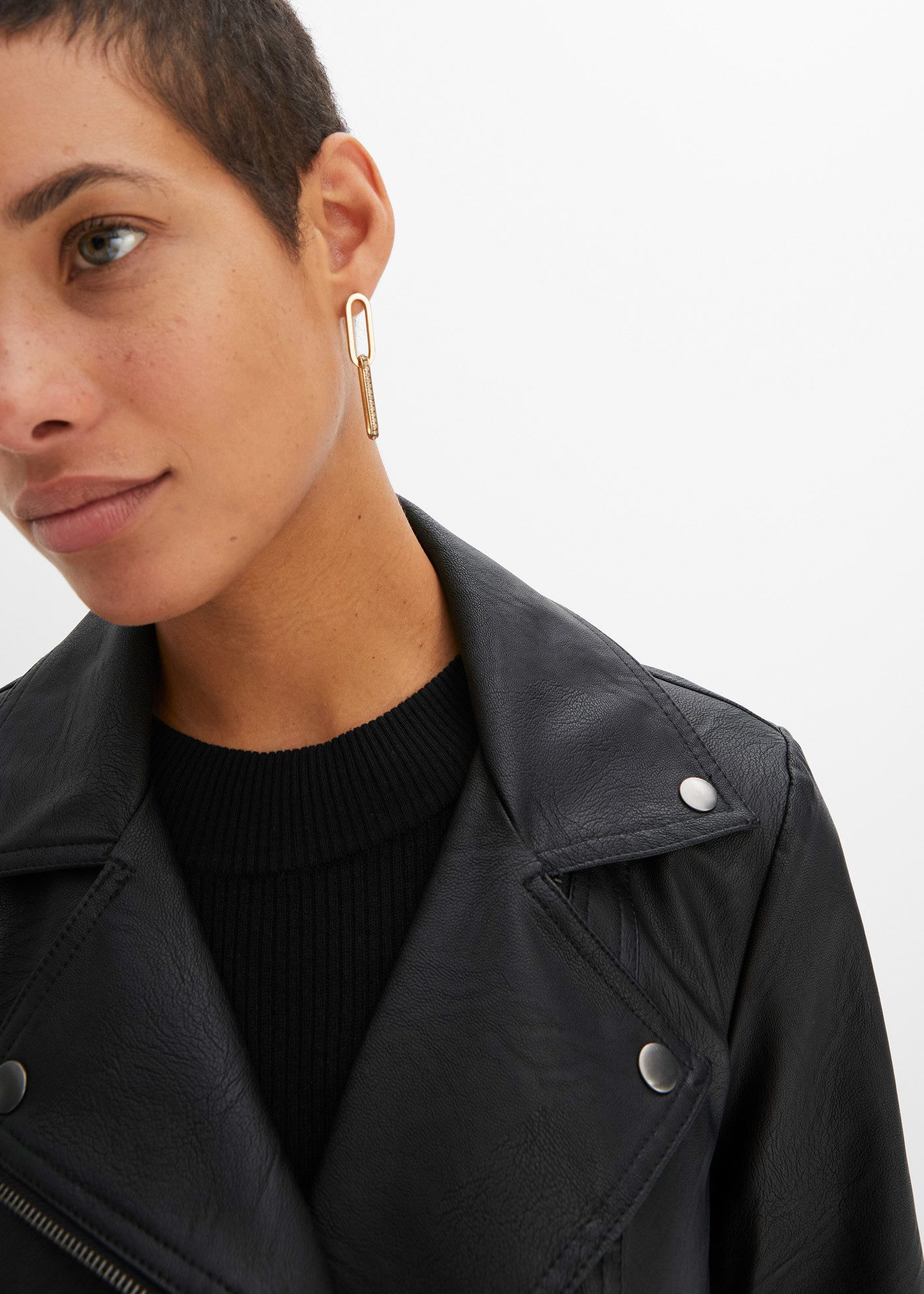 bonprix Bikerjacke mit Gürtelschlaufen und abnehmbarem Gürtel am Bund, aus Lederimitat