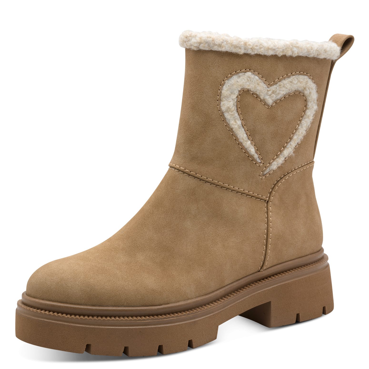 MARCO TOZZI Winterboots, Blockabsatz, Stiefelette mit Teddy-Herzapplikation an der Seite