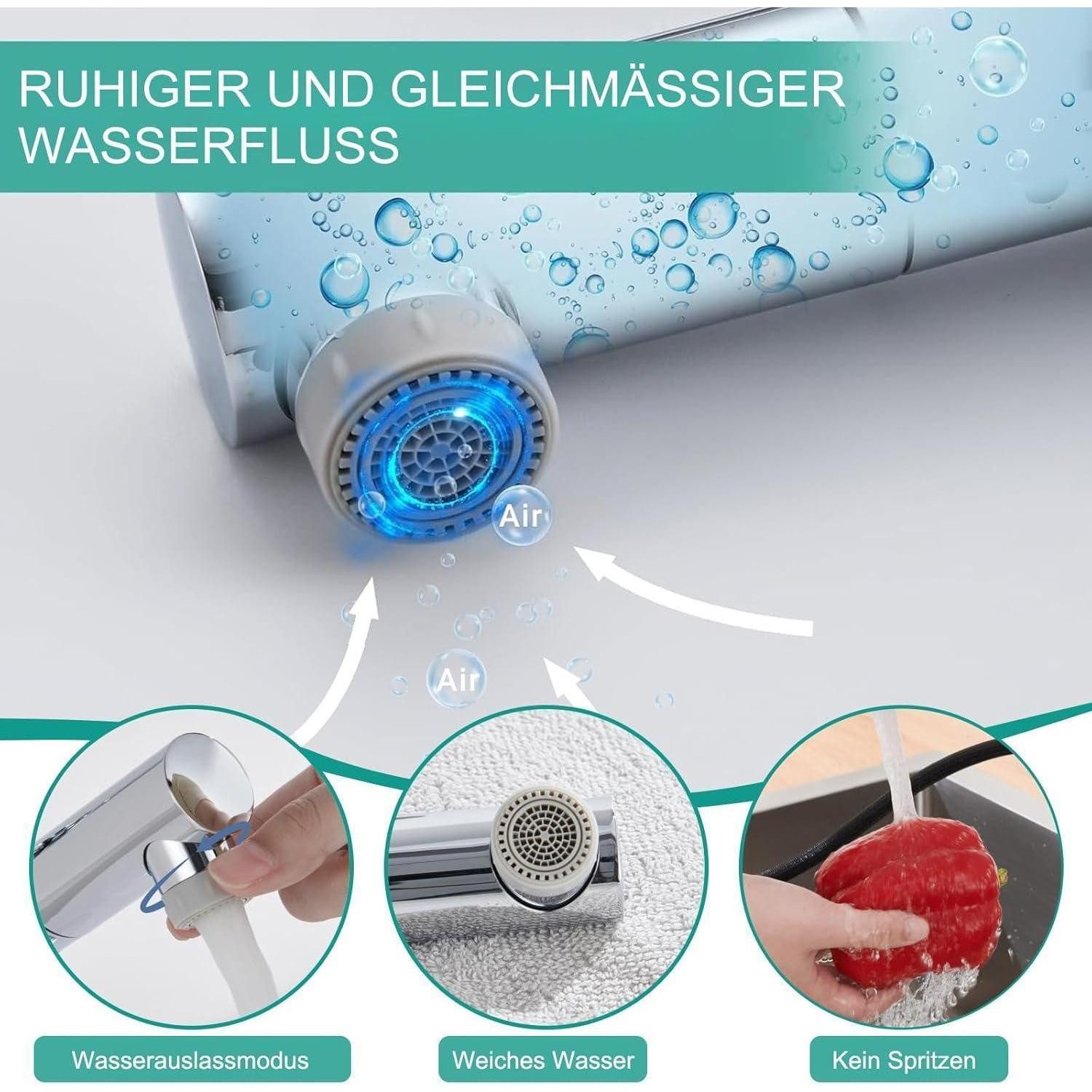LuxusKollektion Waschtischarmatur Wasserhahn Einhebelmischer Ausziehbar 2 Strahlarten Höhe 196mm–chrom – Bild 5 von 5
