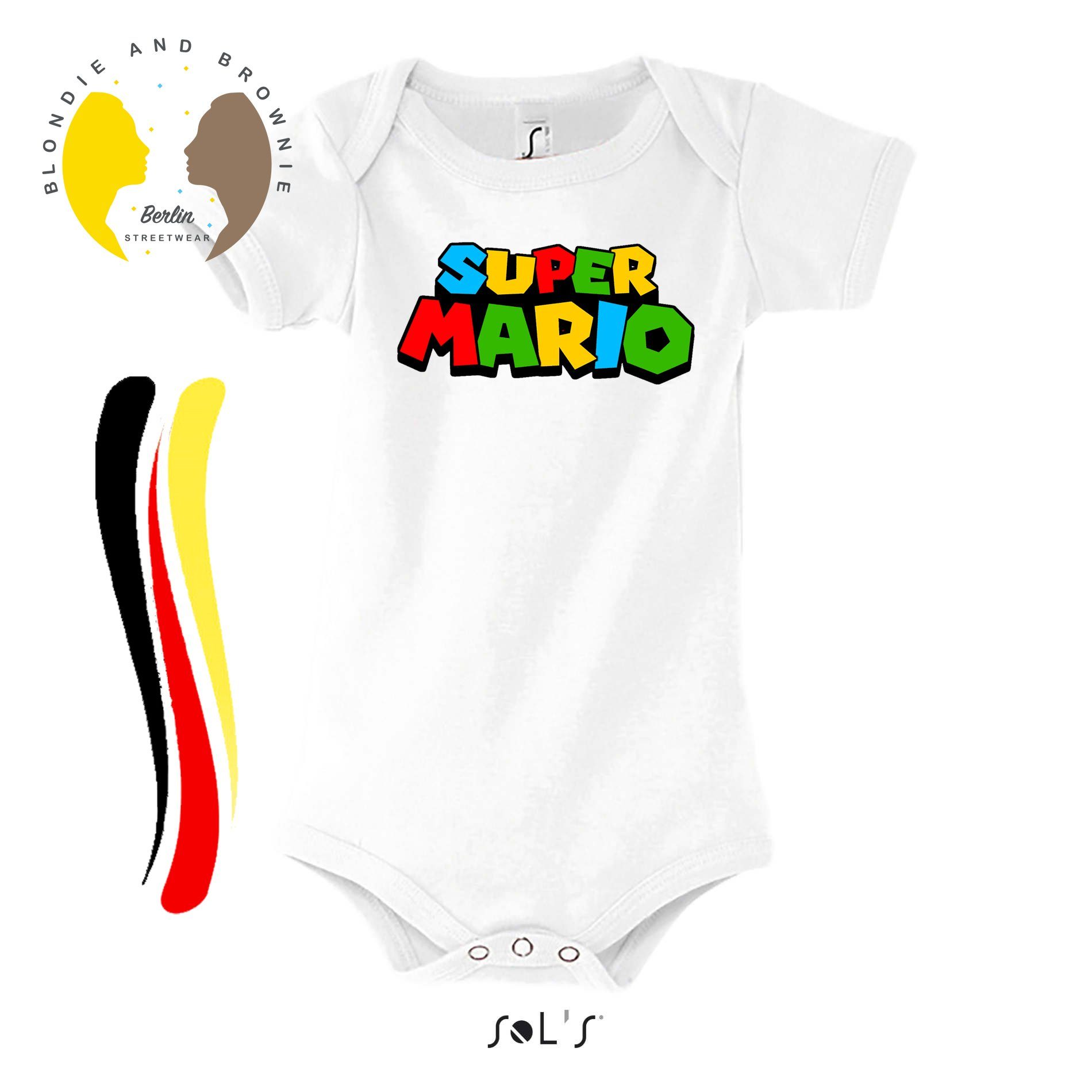 Blondie & Brownie Strampler Kinder Baby Super Mario Nintendo Gamer Gaming Konsole Spiele Weiss