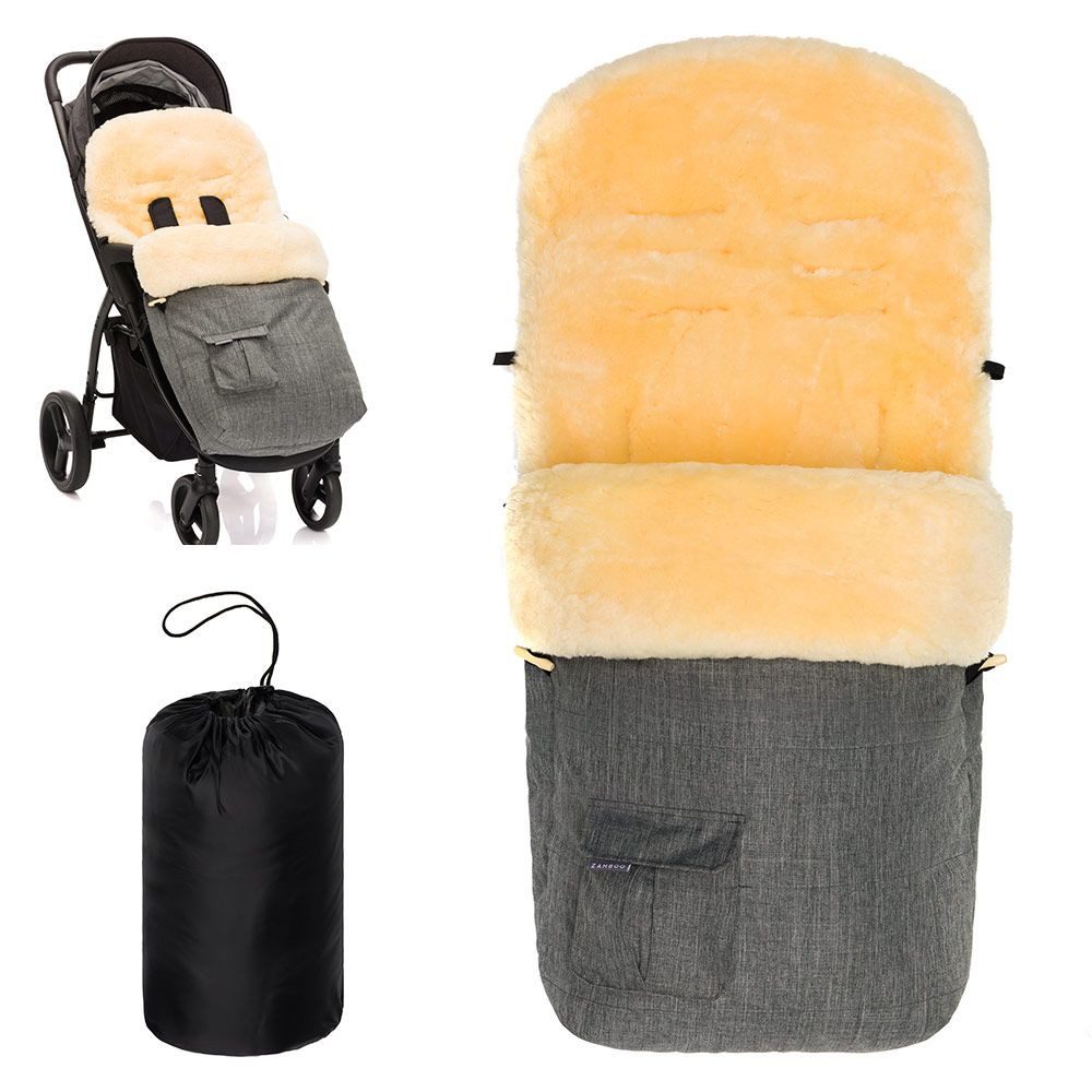 Zamboo Fußsack Melange Hellgrau, Lammfell Winter Fußsack für Kinderwagen & Buggy Baby Winterfußsack