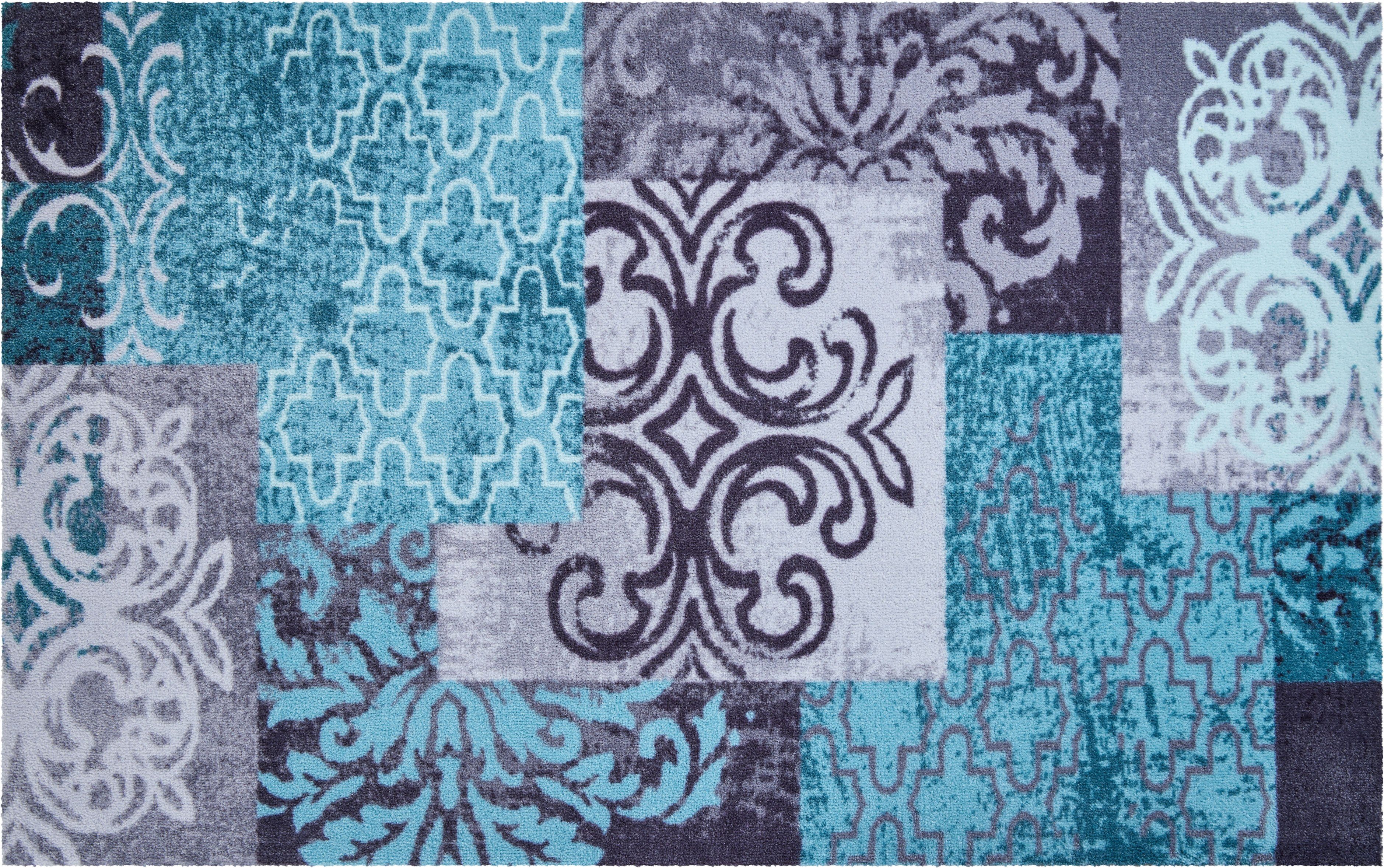 Teppich im Grund, rechteckig, 8 Patchwork-Stil, mm, Höhe: bunt Pago, blau/grau