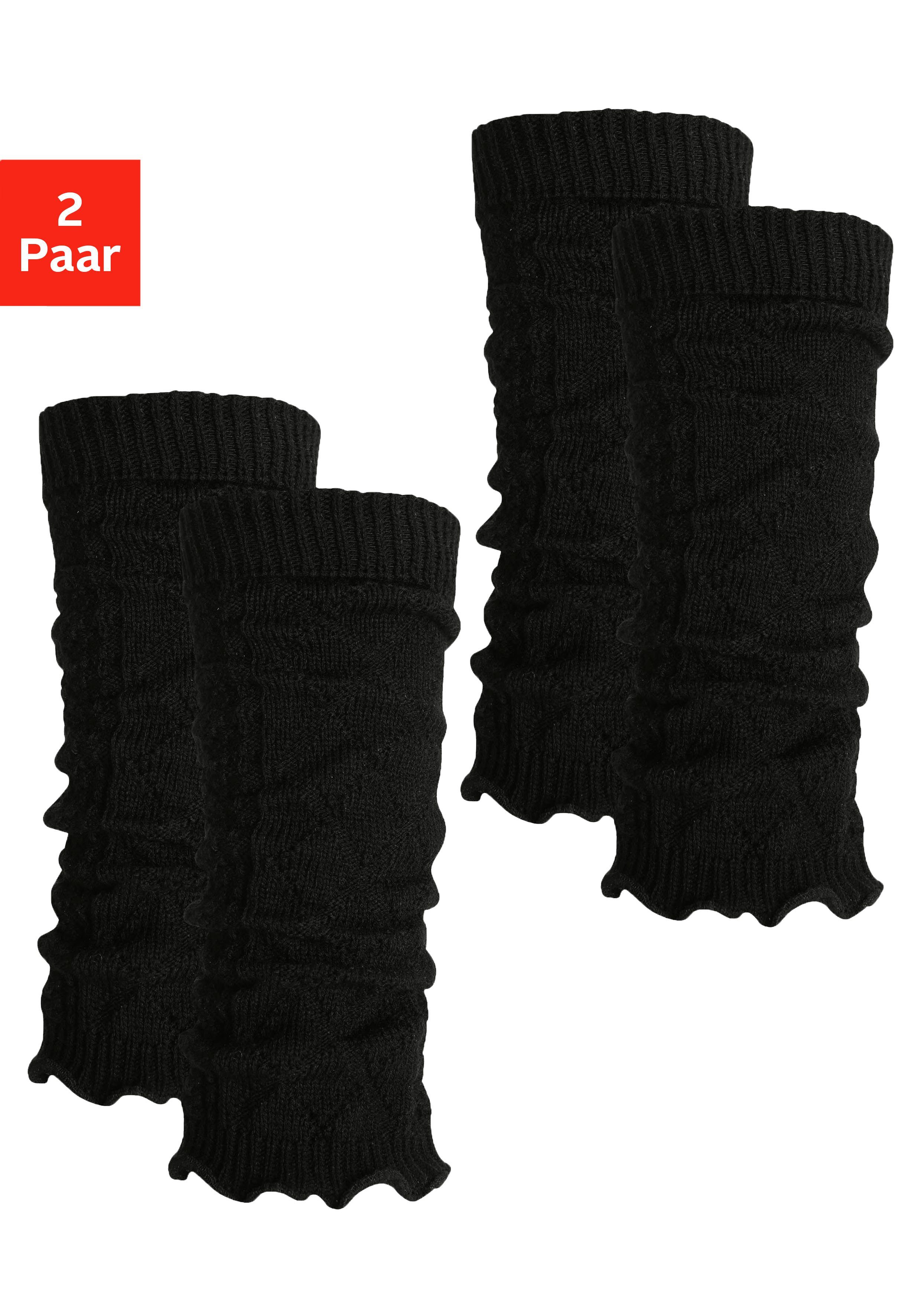 Eine große Versammlung! Lavana Stulpensocken schwarz mit 2-Paar) Zopfstrickmuster 2x (Packung