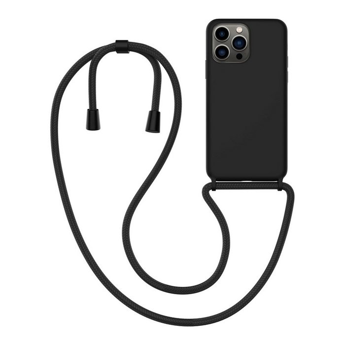 MyGadget Handyhülle Handykette für Apple iPhone 13 Pro Max - stoßfeste Hardcase mit Band - kratzfeste Handyhülle - Cover Schutzhülle mit Handyband zum Umhängen Schwarz