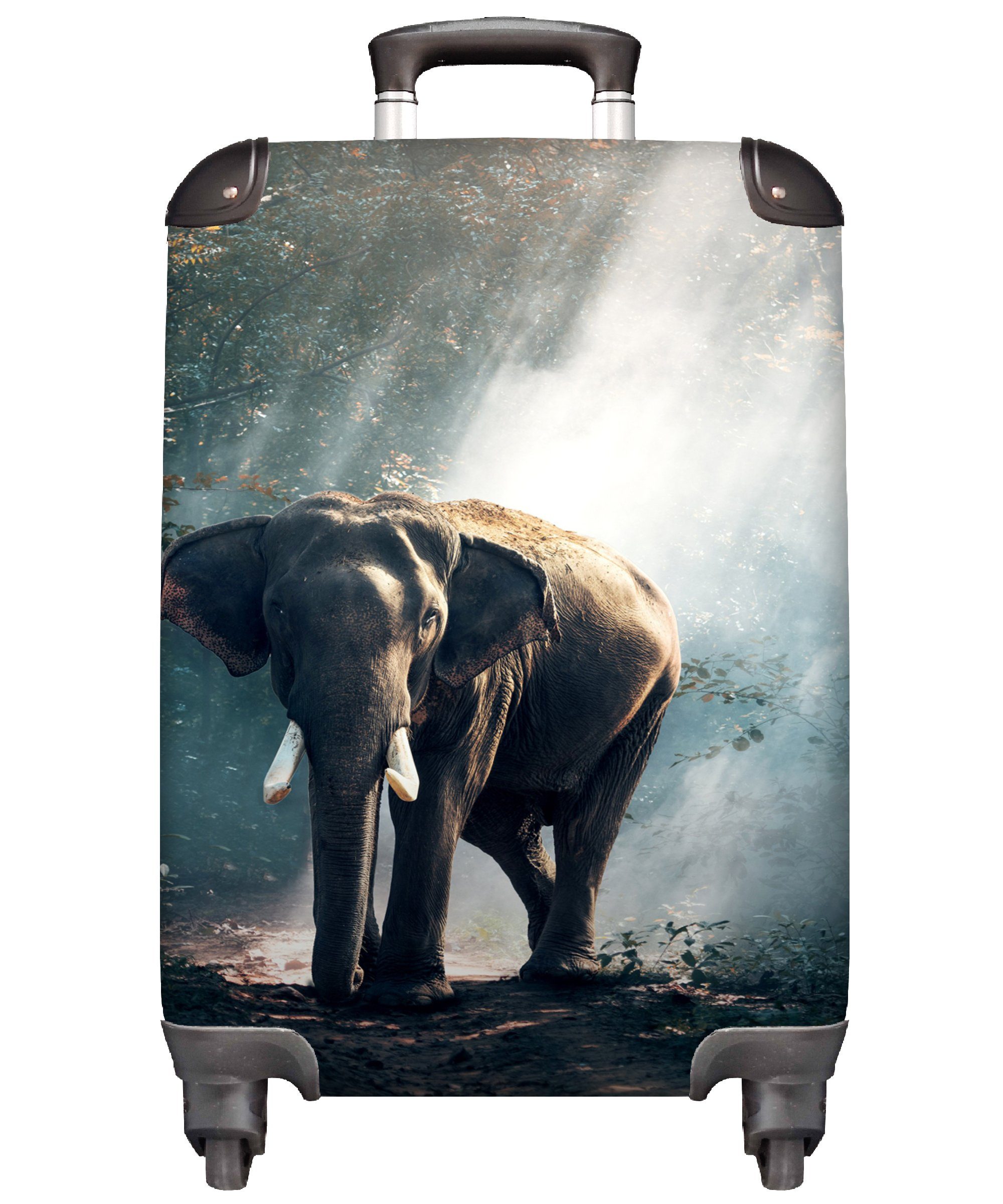 Rollen, - 4 Licht für Handgepäckkoffer Wildtiere, Reisetasche Handgepäck mit - - Ferien, - - rollen, MuchoWow Tiere Natur Trolley, Reisekoffer Elefant Wald