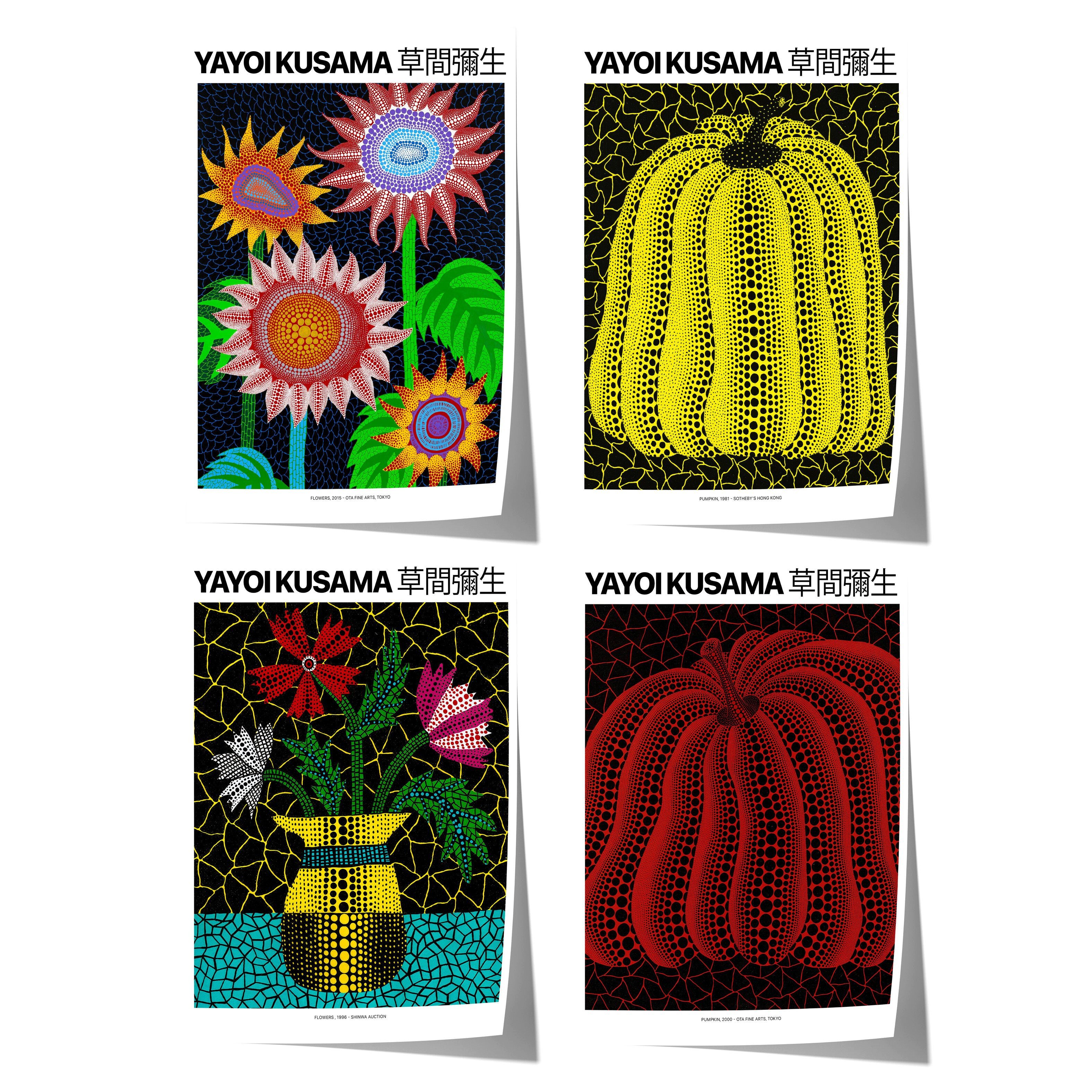 JUSTGOODMOOD Poster Kunst Geschenkidee Yayoi Kusama Blumen Kürbis Pop Art Japanische Zeitg, A (1 St)
