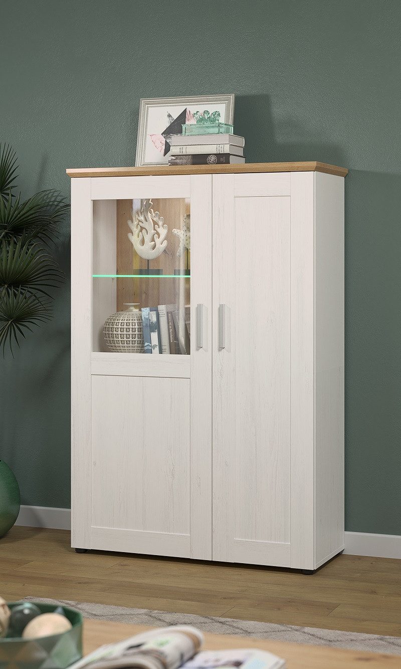 trendteam Vitrine Vitrine klein Shade Andersen Pinie weiß / Artisan Eiche Landhausstil