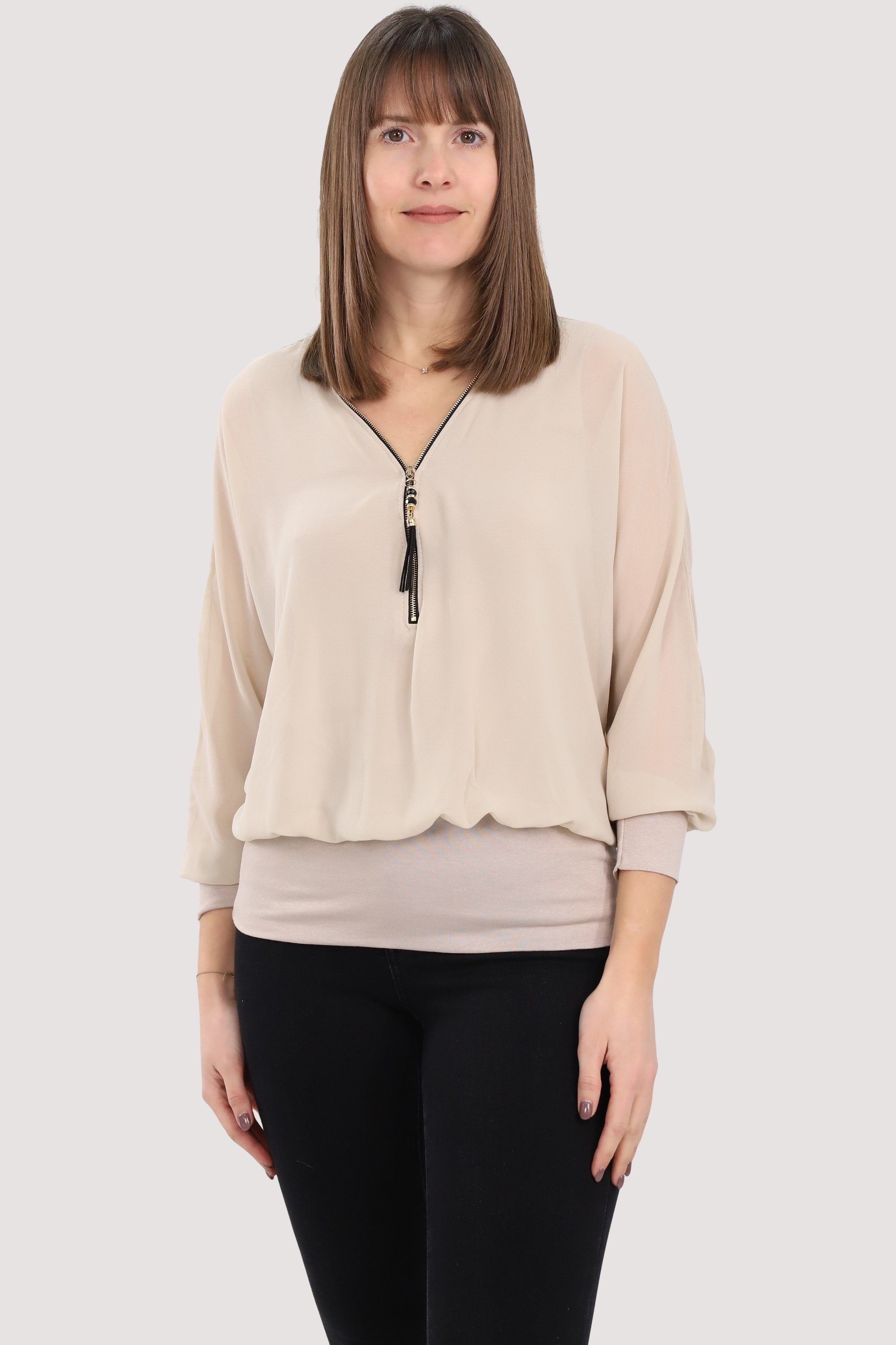 malito more than fashion Chiffonbluse 6297 Bluse mit Fledermausärmeln Einheitsgröße beige