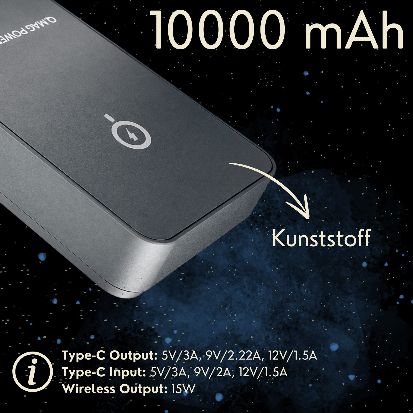 S&T Design Magnetisch Powerbank Magsafe kompatibel Kabellos Display Powerbank Magnetische Powerbank 20W 10000 mAh (5 V), PB Externer Akku Wireless LED Statusanz – Bild 4 von 5