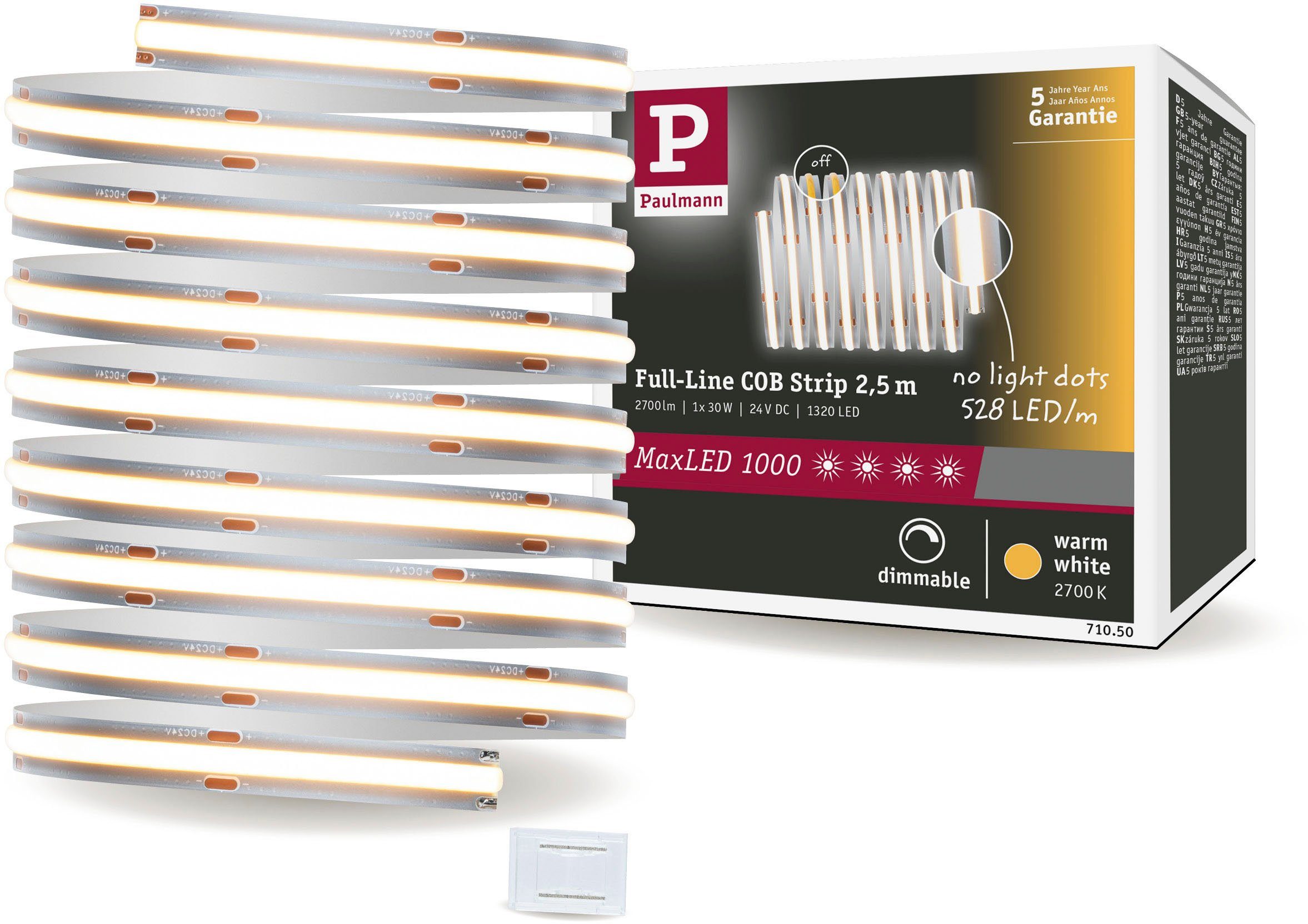 Einzelstripe LED-Streifen 1-flammig Warmweiß COB 2,5m 30W Paulmann 2700K, Full-Line 2700lm 1000 MaxLED