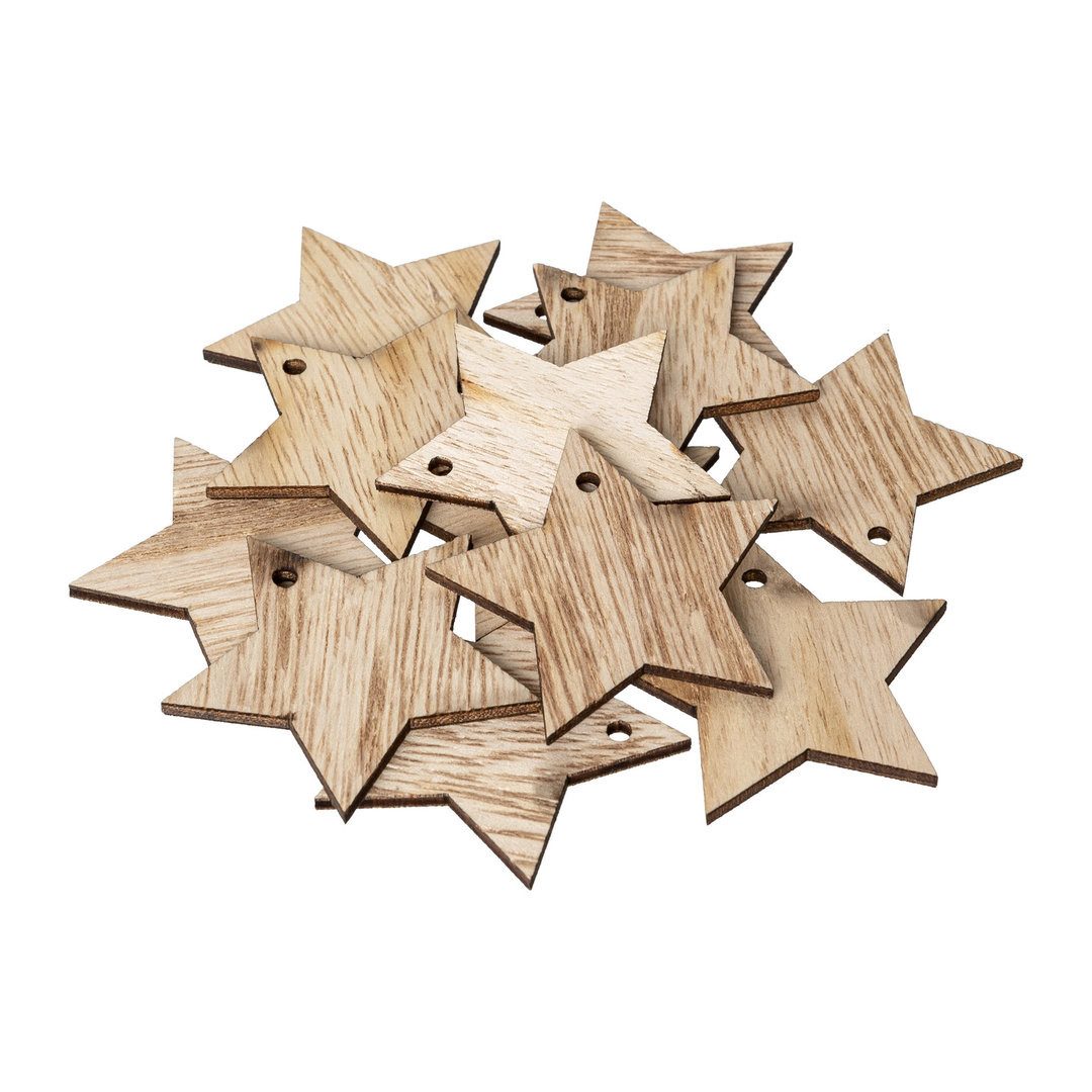 Gasper Hängedekoration HOLZ-STERN-HÄNGER 5cm, mit KORDEL. SET mit 12 Stück. NATUR – Bild 3 von 3