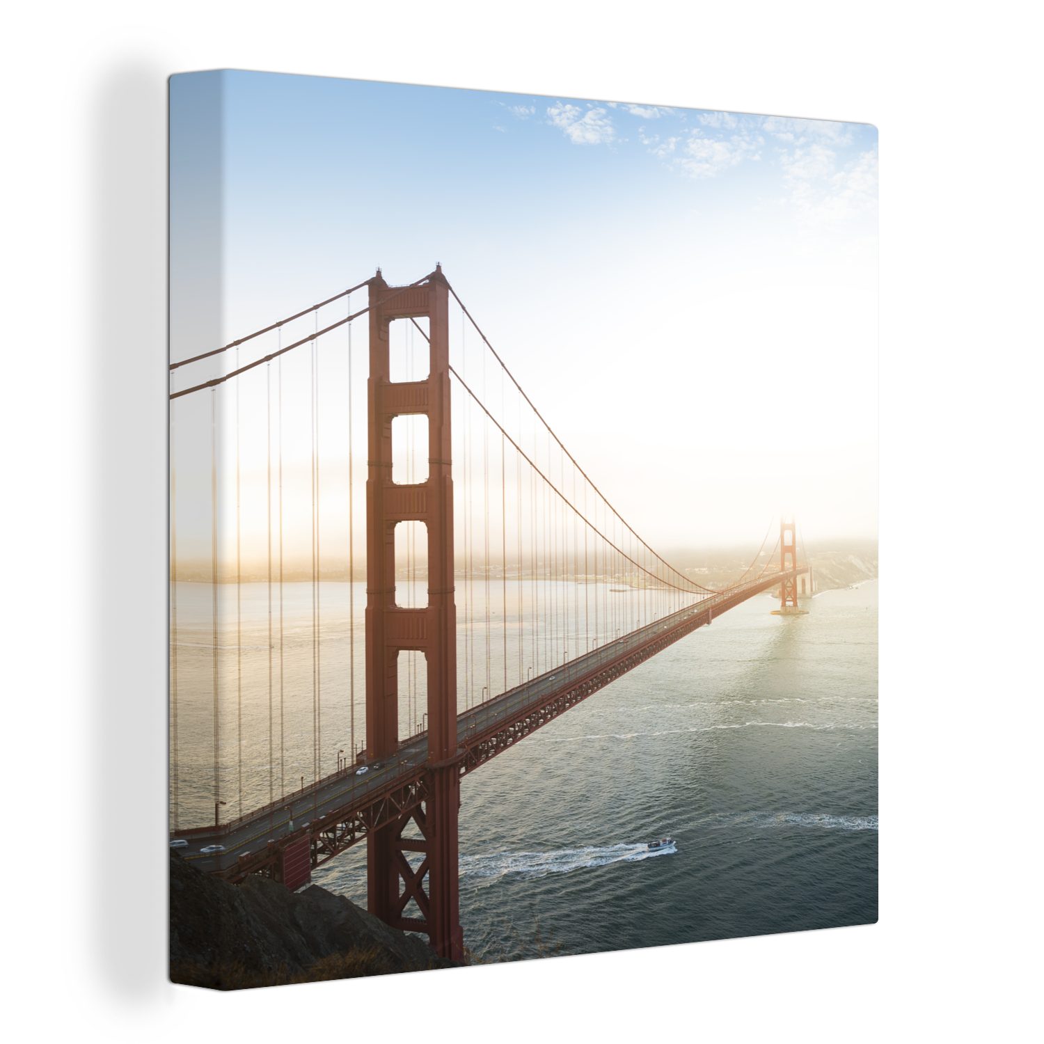 OneMillionCanvasses® Leinwandbild Morgennebel an der Golden Gate Bridge in Kalifornien, (1 St), Leinwand Bilder für Wohnzimmer Schlafzimmer