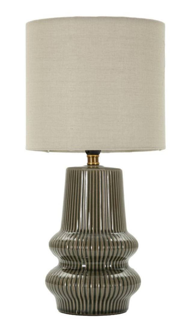 Natur24 Tischleuchte Tischlampe Harmony 20 x 41,5 x 20 cm Eisen Keramik Stoff Grün Beige