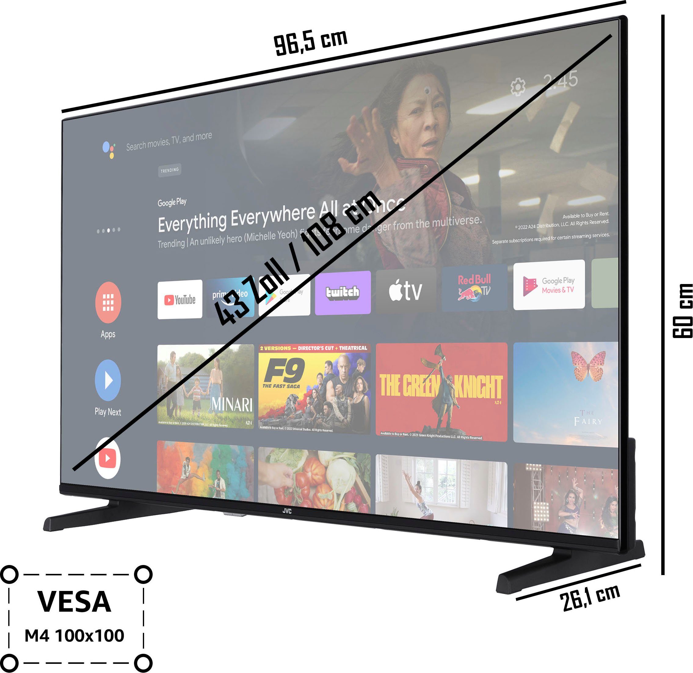 JVC LT-43VA3355 cm/43 TV, 4K Zoll, Smart-TV) Ultra Android LED-Fernseher HD, (108