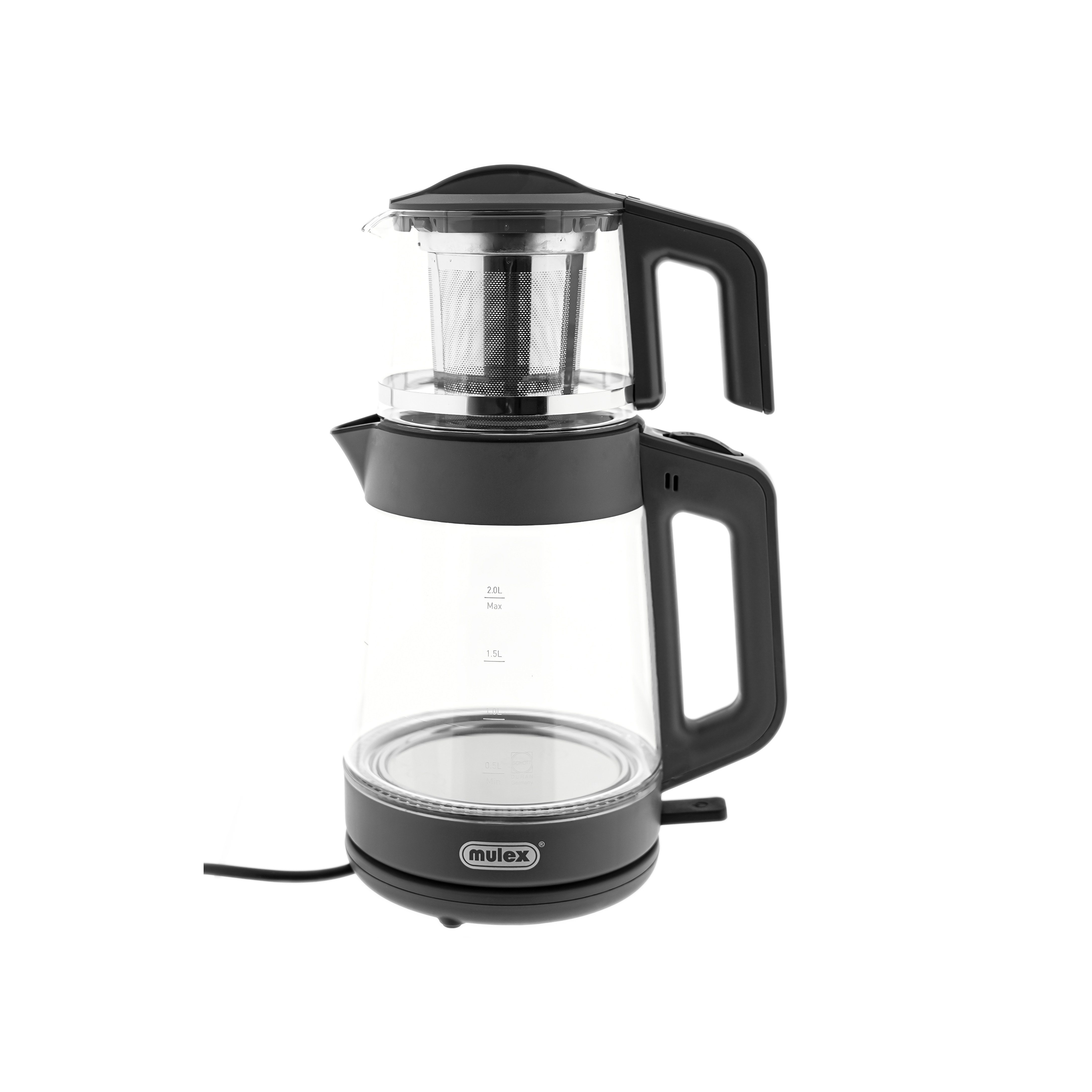 Mulex Wasser-/Teekocher Tee Express 2-in-1 aus Glas - 1L + 2L - Grau