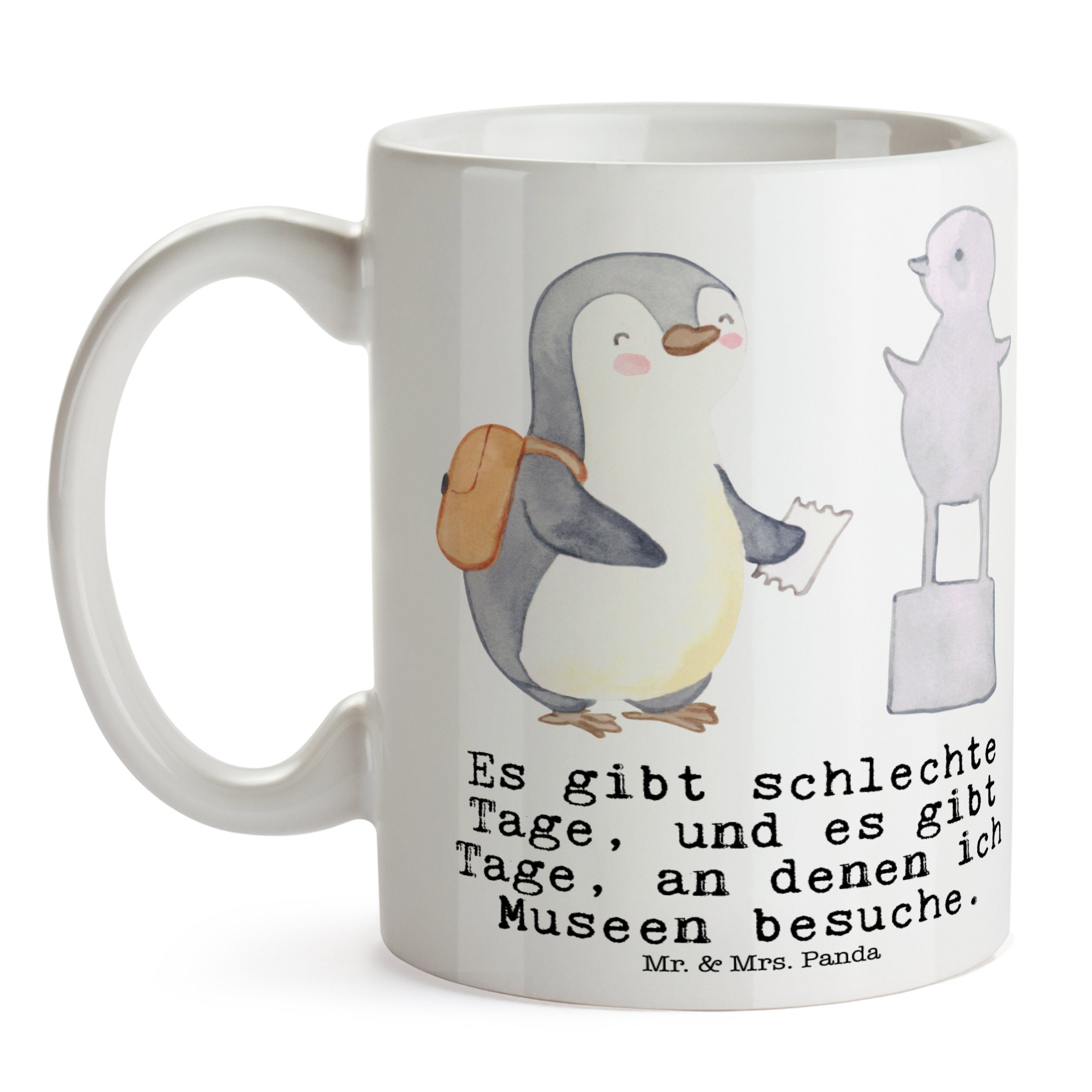 & Tage Mr. besuchen Museum - Pinguin Geschenk, Mrs. Porzellantasse, Danke, Tasse - Weiß Panda Keramik